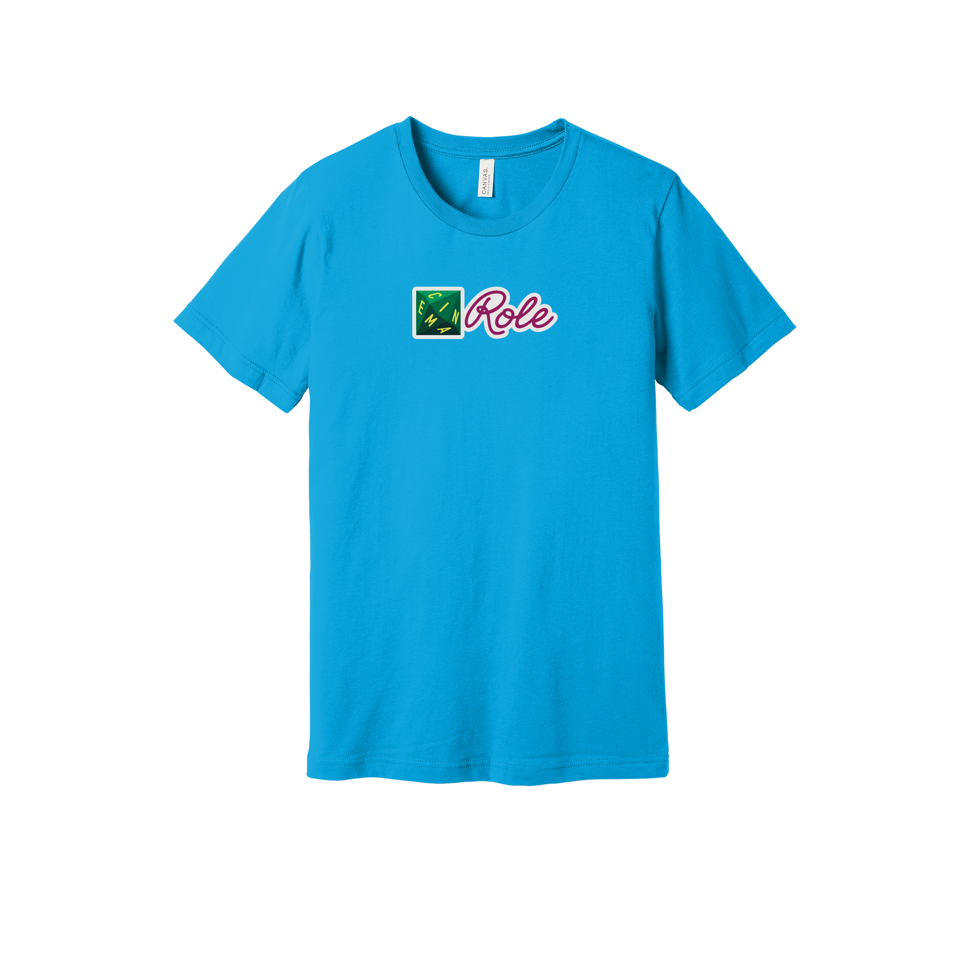 cinemarole-everyday-essentials-short-sleeve-tee-dtf-front-BC3001-turquoise-flat-front