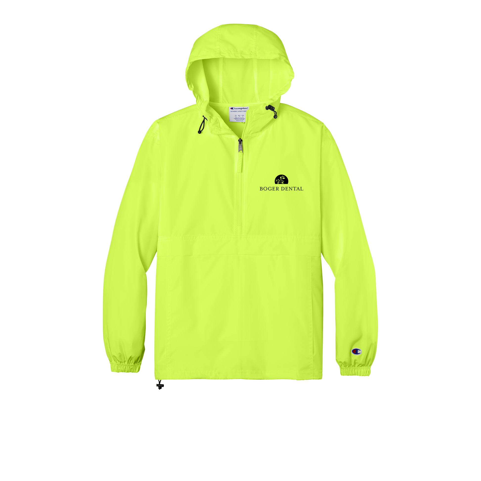 boger-dental-champion-packable-jacket-embroidery-leftchest-CO200-safetygreen-flat-front