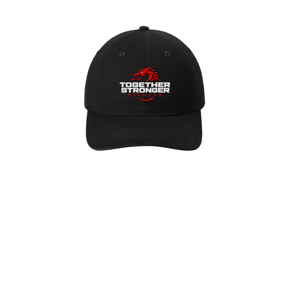 togetherstrongerfitness-low-profile-dad-cap-embroidery-capfront-CP77-black-flat-front