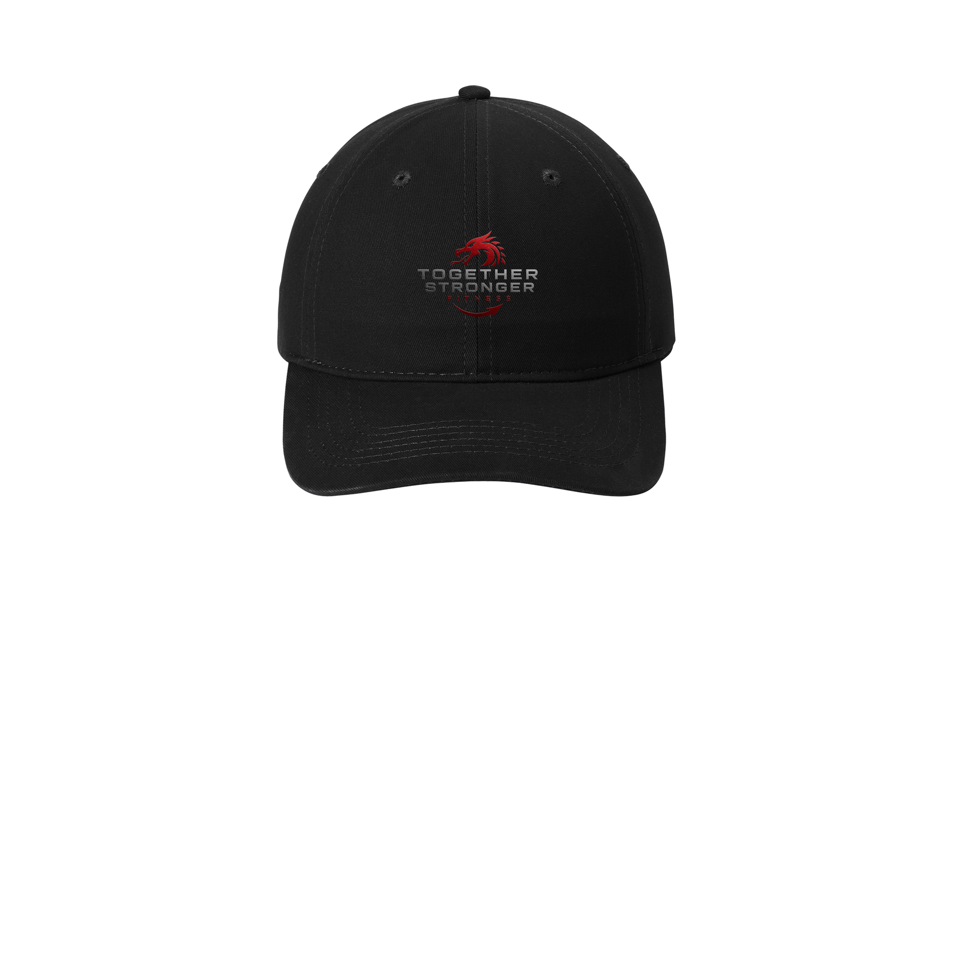 togetherstrongerfitness-low-profile-dad-cap-embroidery-capfront-CP77-black-flat-front