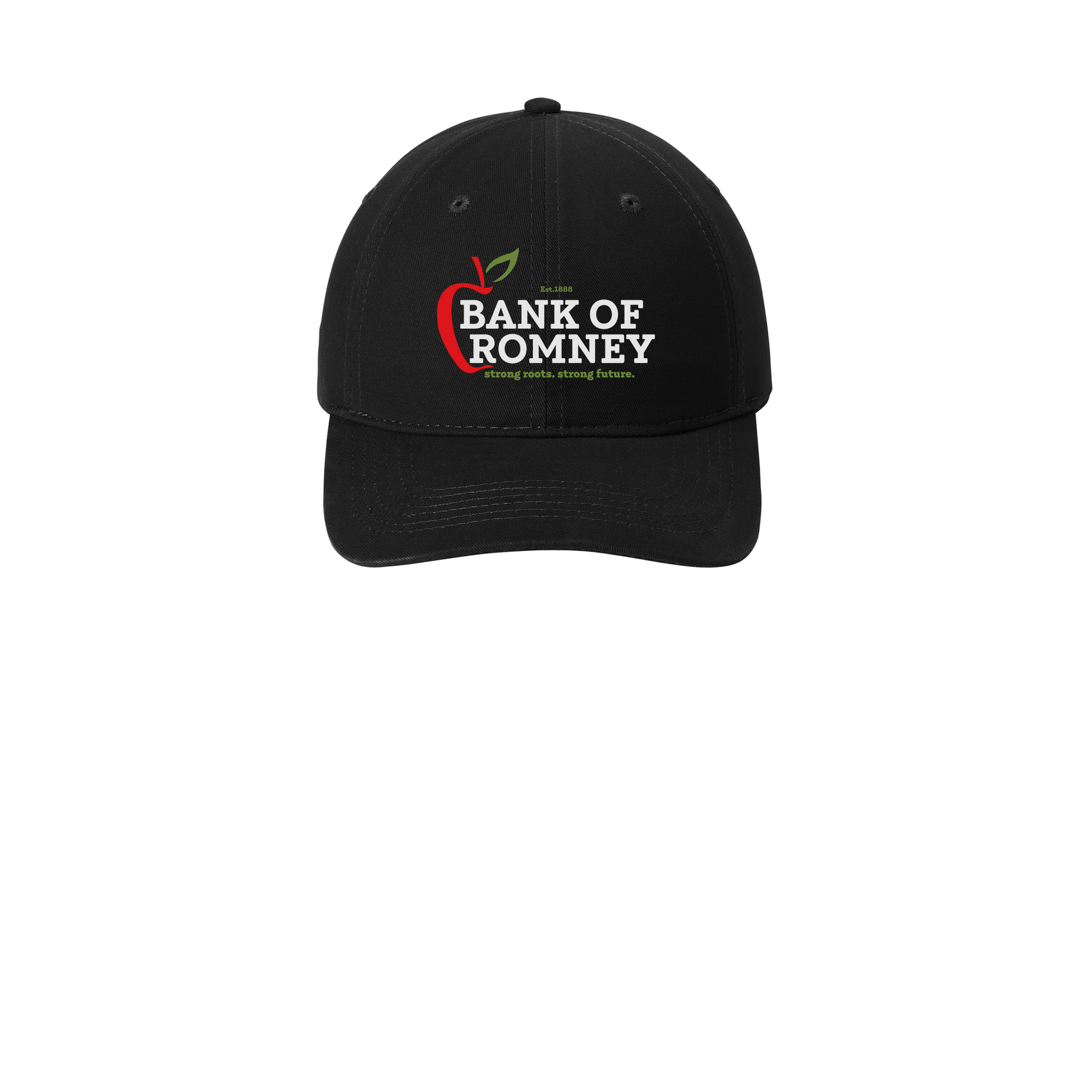 bankofromney-low-profile-dad-cap-embroidery-capfront-CP77-black-flat-front