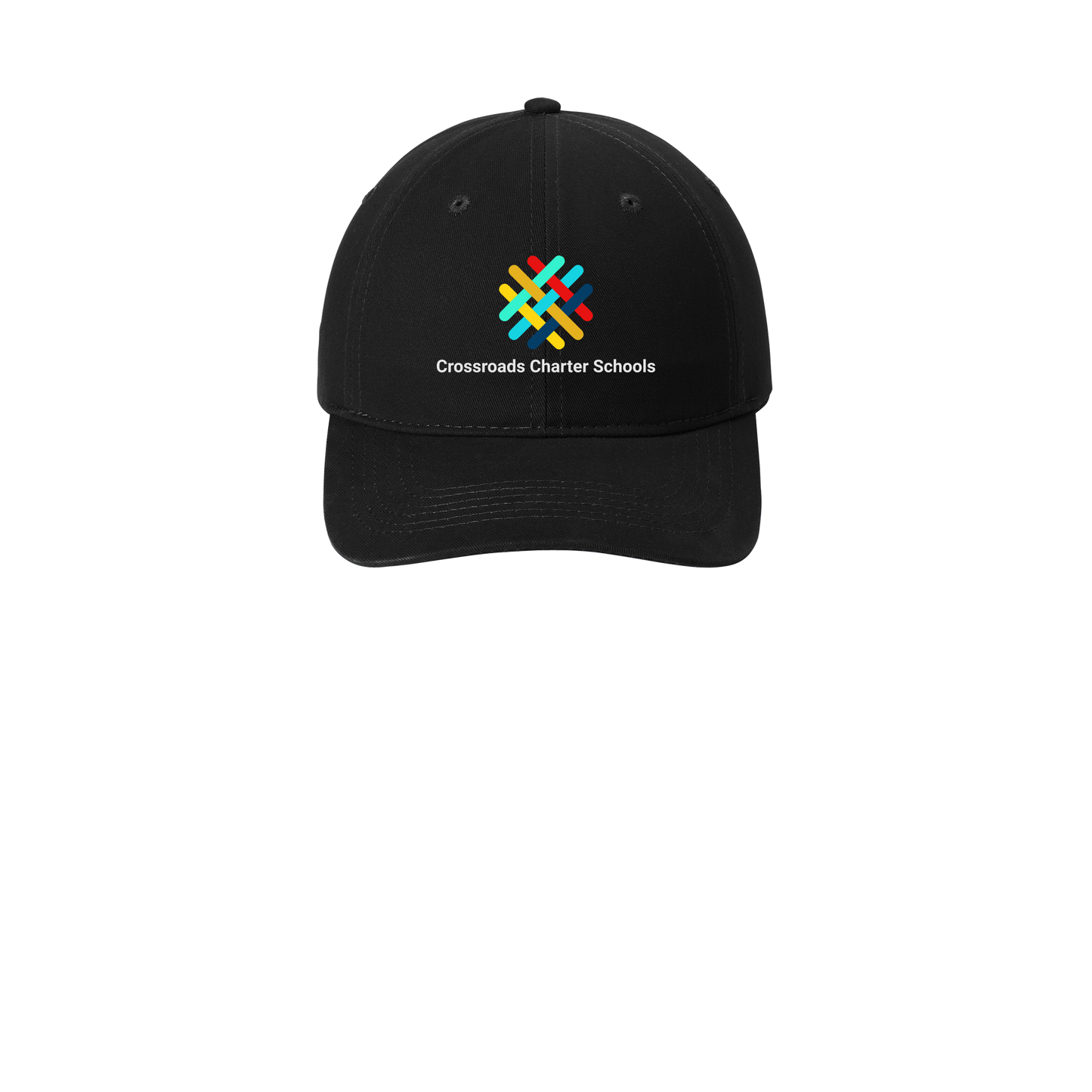 crossroadsschoolskc-low-profile-dad-cap-embroidery-capfront-CP77-black-flat-front