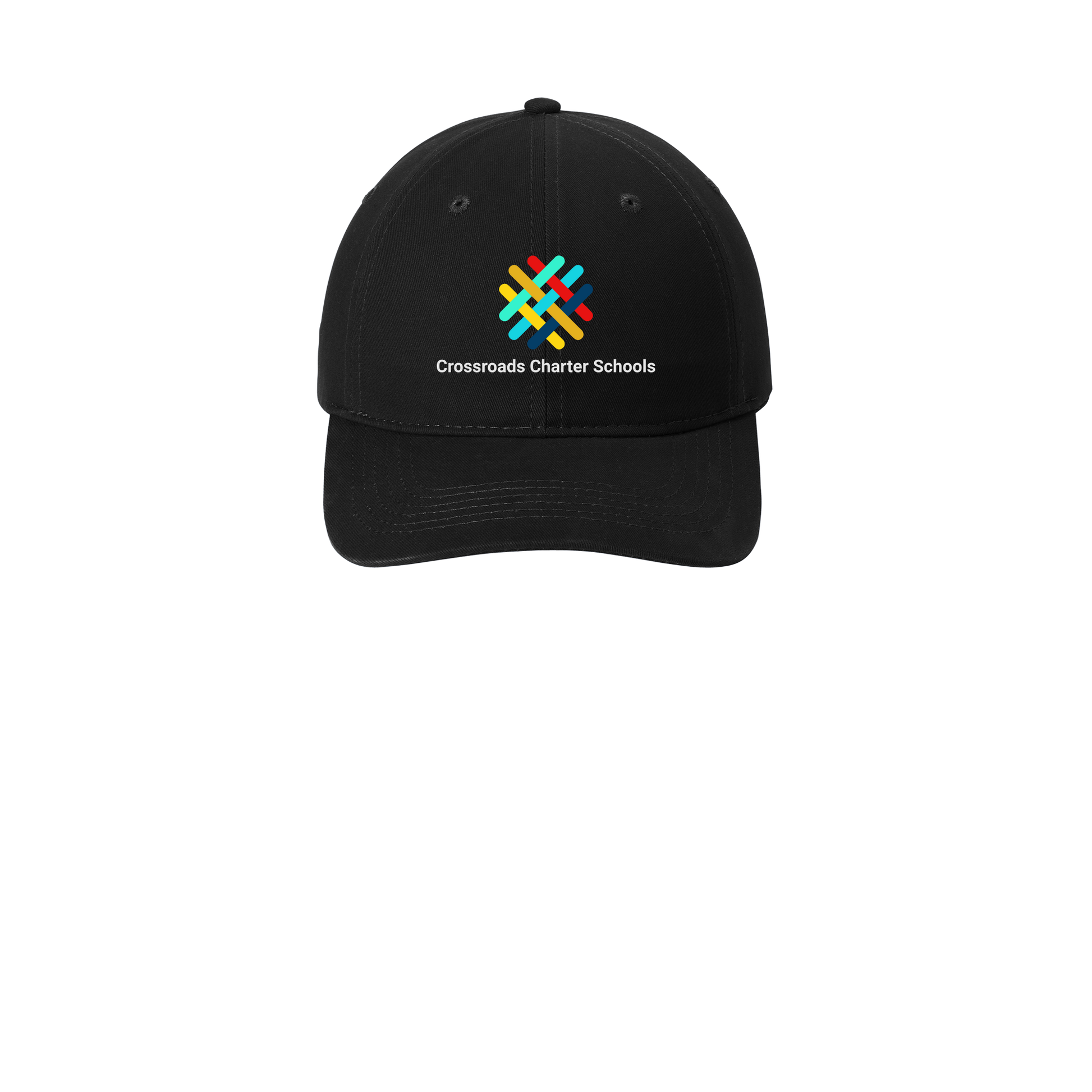 crossroadsschoolskc-low-profile-dad-cap-embroidery-capfront-CP77-black-flat-front