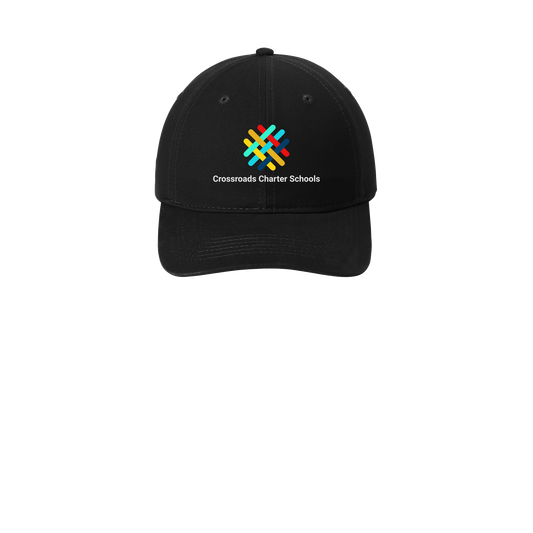 crossroadsschoolskc-low-profile-dad-cap-embroidery-capfront-CP77-black-flat-front
