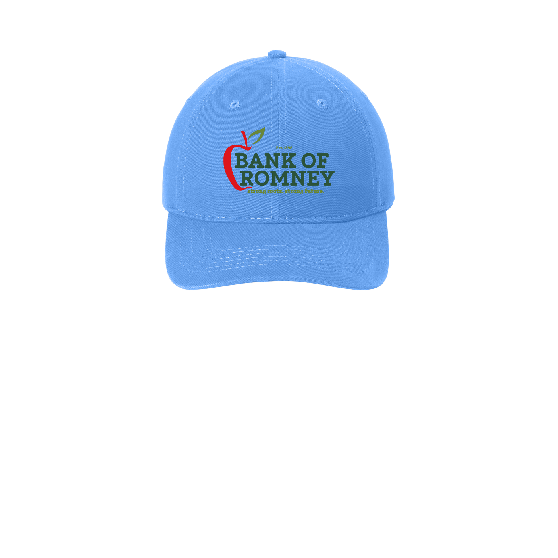 bankofromney-low-profile-dad-cap-embroidery-capfront-CP77-carolinablue-flat-front