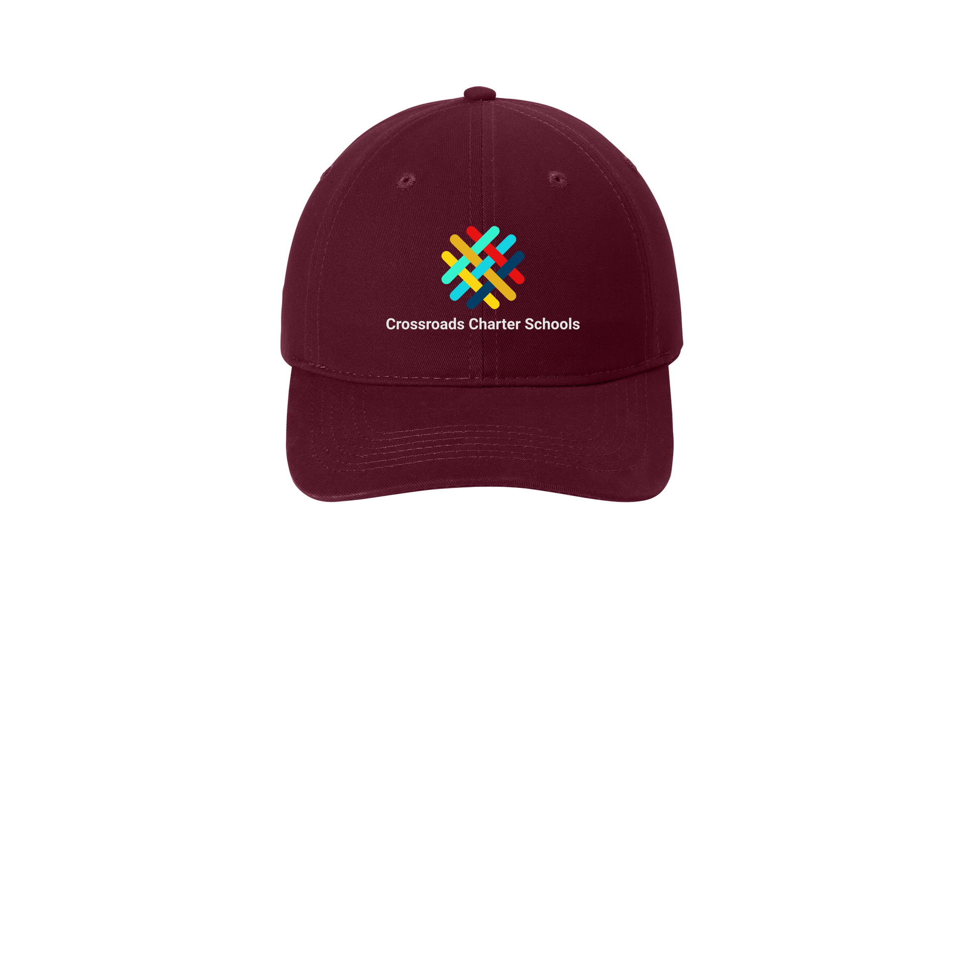 crossroadsschoolskc-low-profile-dad-cap-embroidery-capfront-CP77-maroon-flat-front