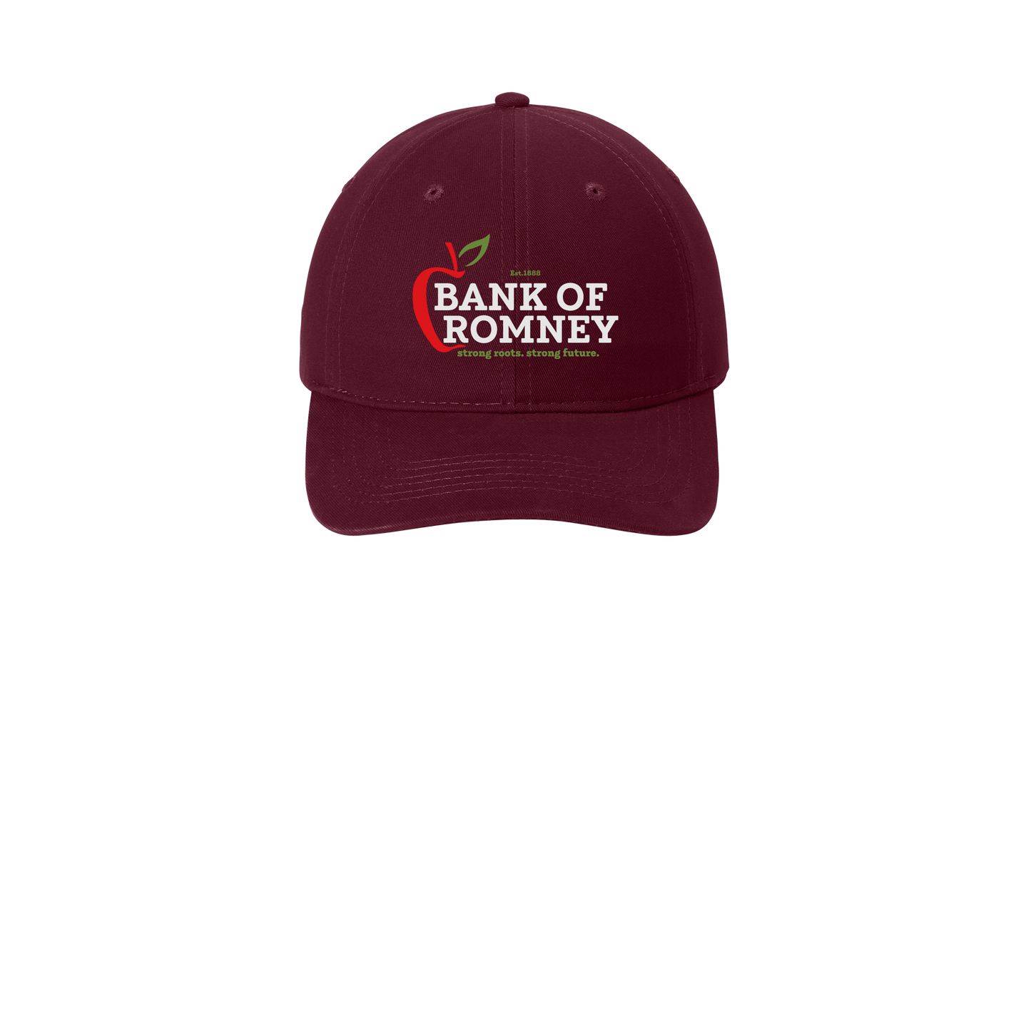 bankofromney-low-profile-dad-cap-embroidery-capfront-CP77-maroon-flat-front