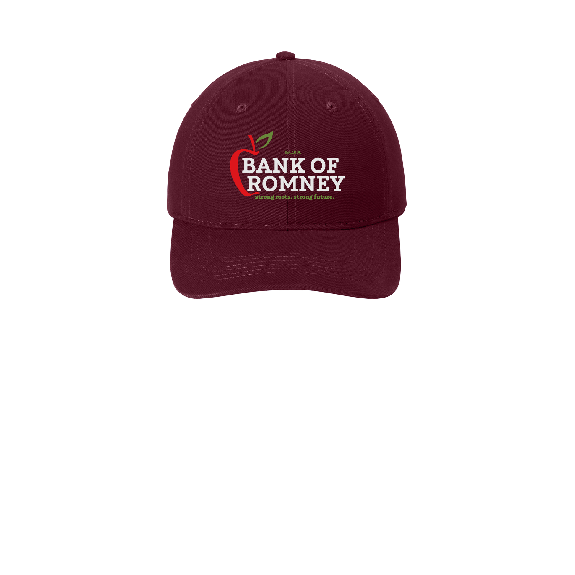 bankofromney-low-profile-dad-cap-embroidery-capfront-CP77-maroon-flat-front