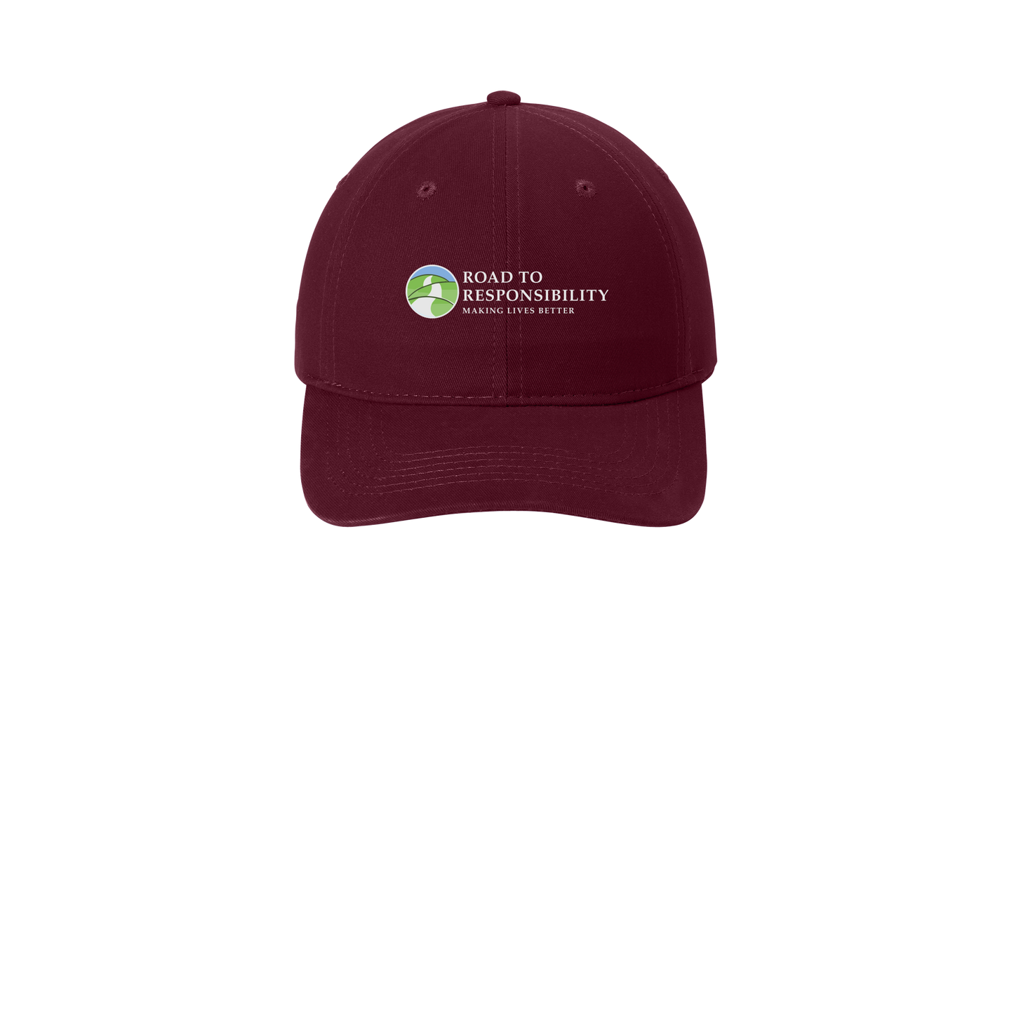 roadtoresponsibility-low-profile-dad-cap-embroidery-capfront-CP77-maroon-flat-front