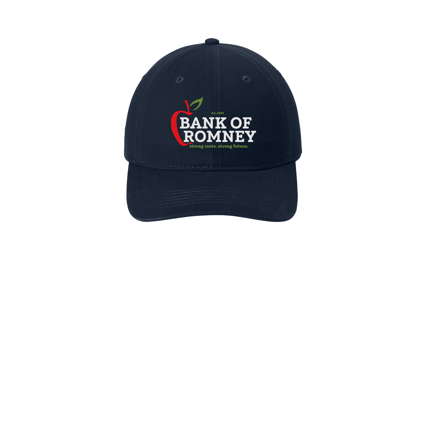bankofromney-low-profile-dad-cap-embroidery-capfront-CP77-navy-flat-front