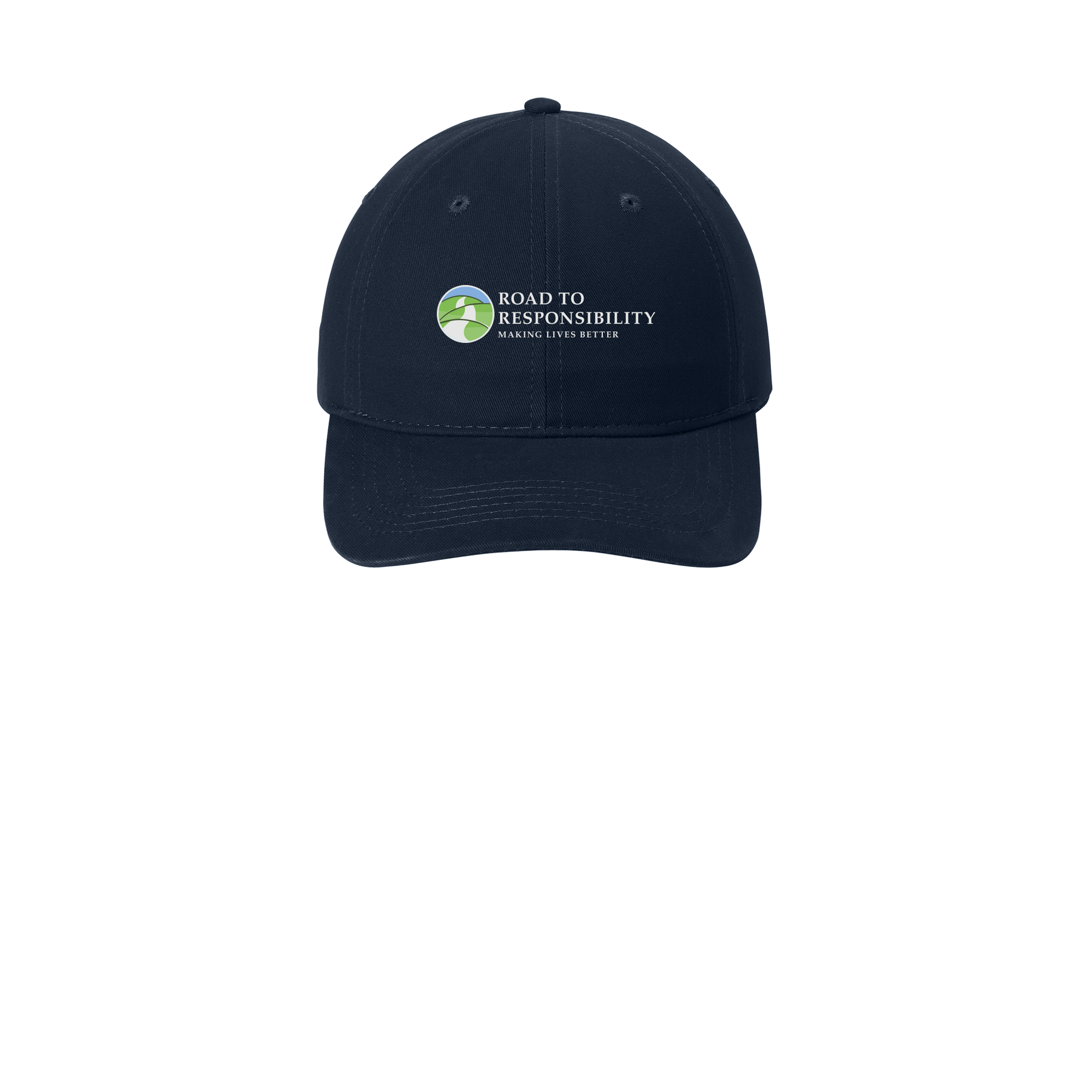 roadtoresponsibility-low-profile-dad-cap-embroidery-capfront-CP77-navy-flat-front