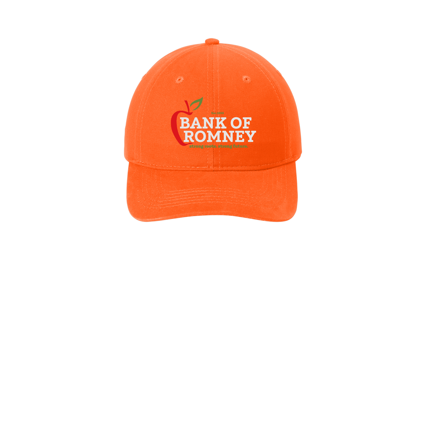 bankofromney-low-profile-dad-cap-embroidery-capfront-CP77-orange-flat-front