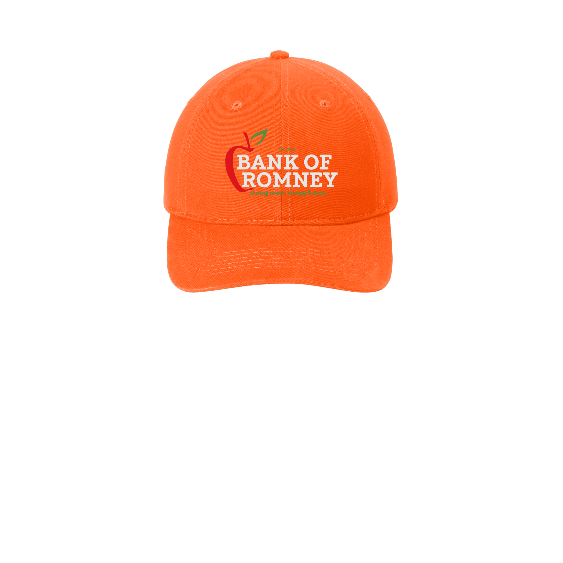 bankofromney-low-profile-dad-cap-embroidery-capfront-CP77-orange-flat-front