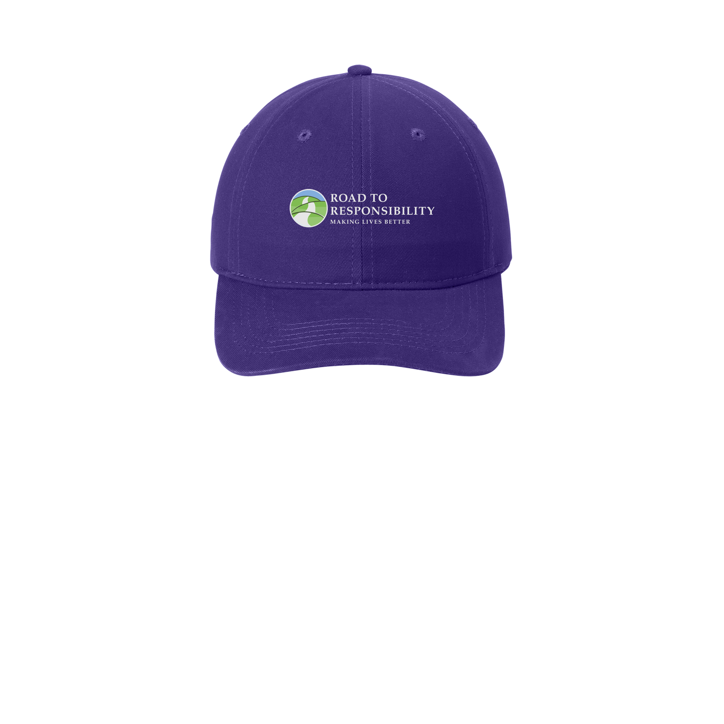 roadtoresponsibility-low-profile-dad-cap-embroidery-capfront-CP77-purple-flat-front