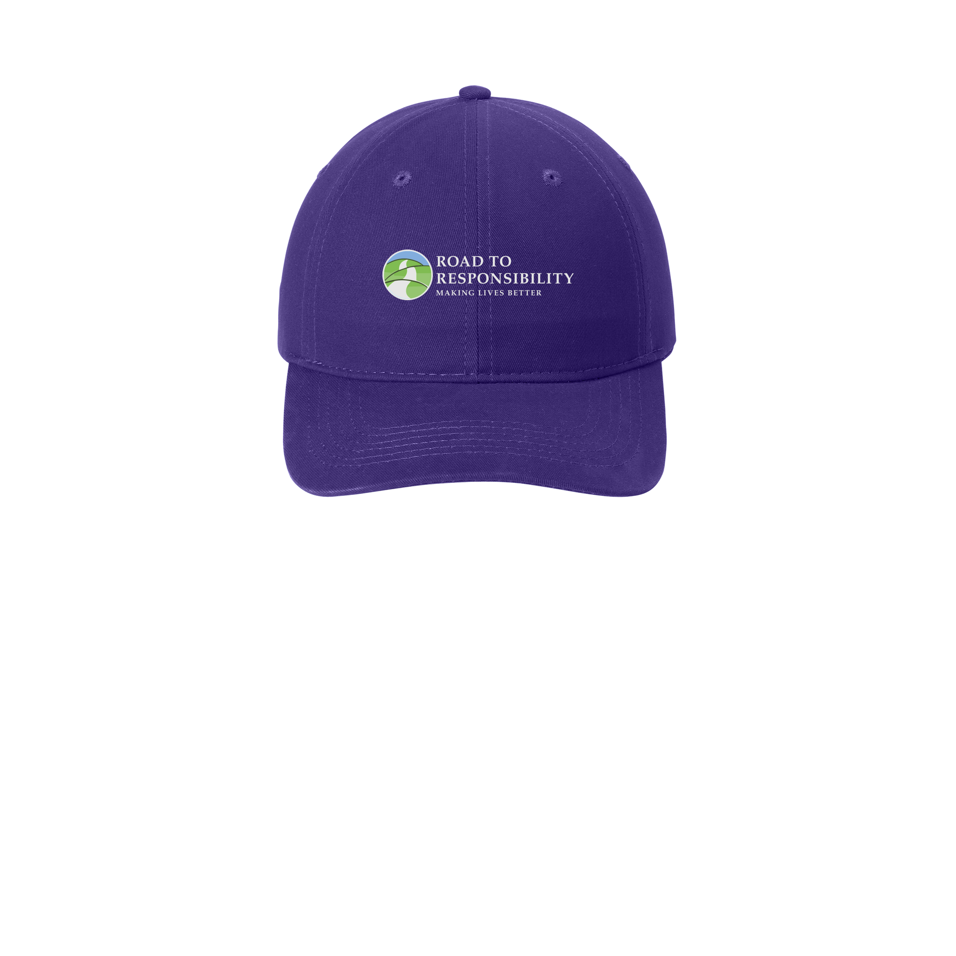 roadtoresponsibility-low-profile-dad-cap-embroidery-capfront-CP77-purple-flat-front