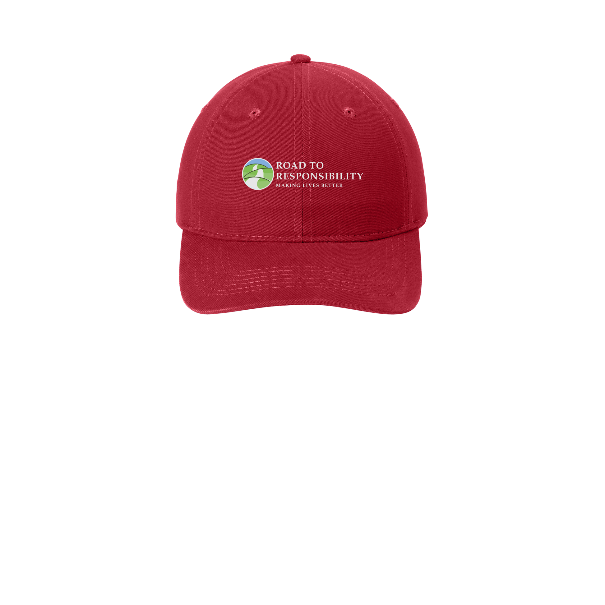 roadtoresponsibility-low-profile-dad-cap-embroidery-capfront-CP77-red-flat-front