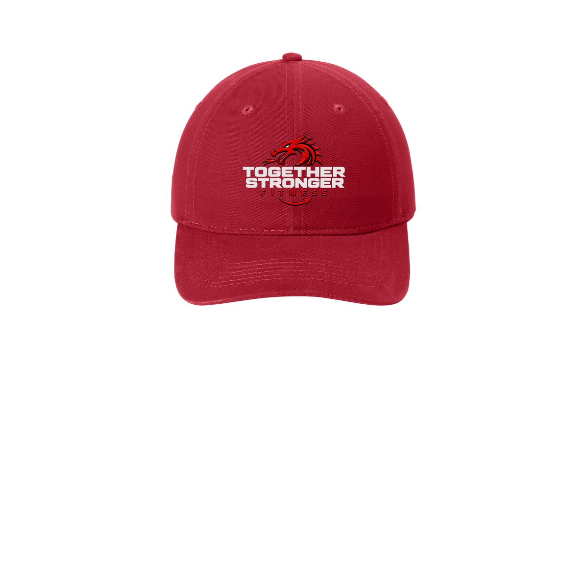 togetherstrongerfitness-low-profile-dad-cap-embroidery-capfront-CP77-red-flat-front