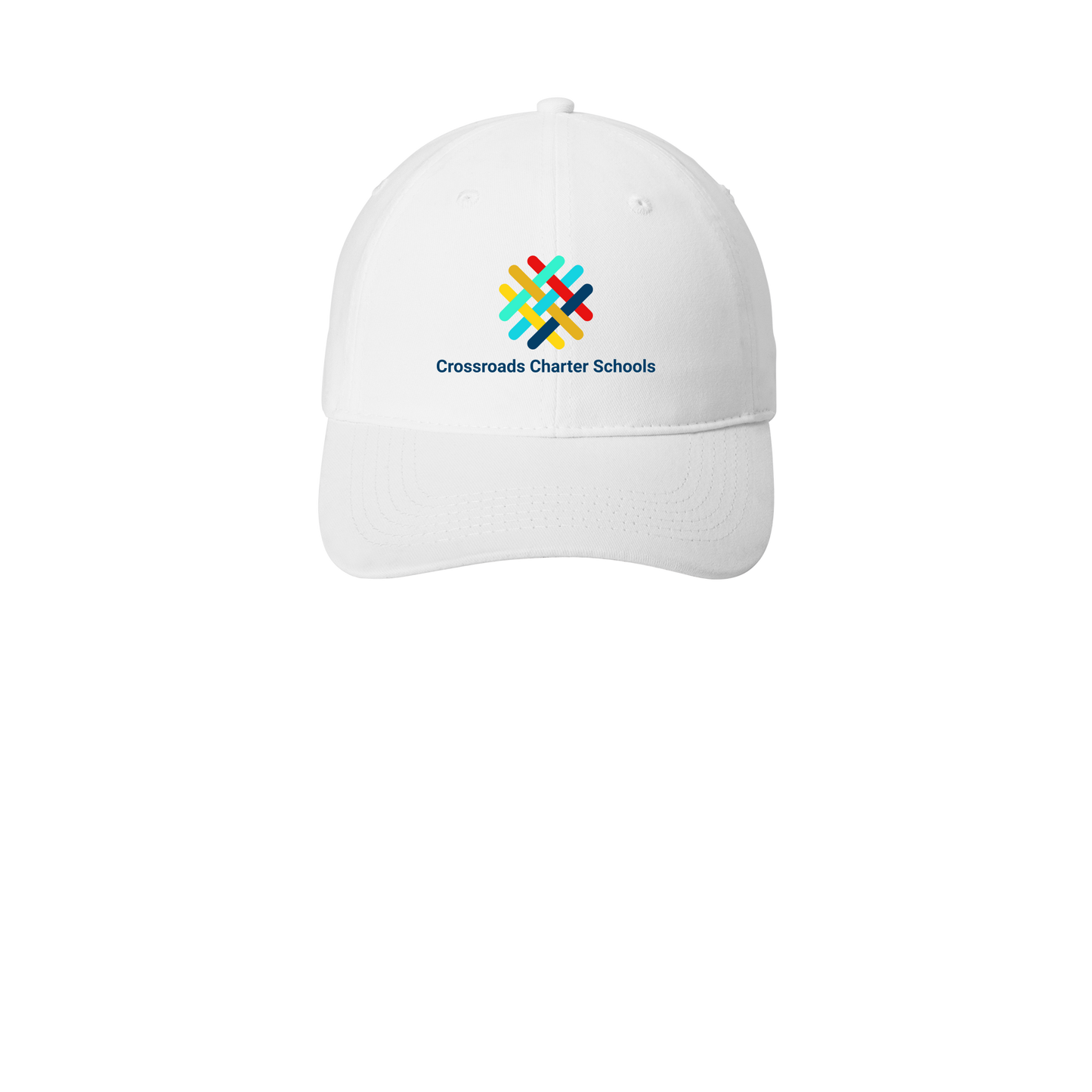 crossroadsschoolskc-low-profile-dad-cap-embroidery-capfront-CP77-white-flat-front