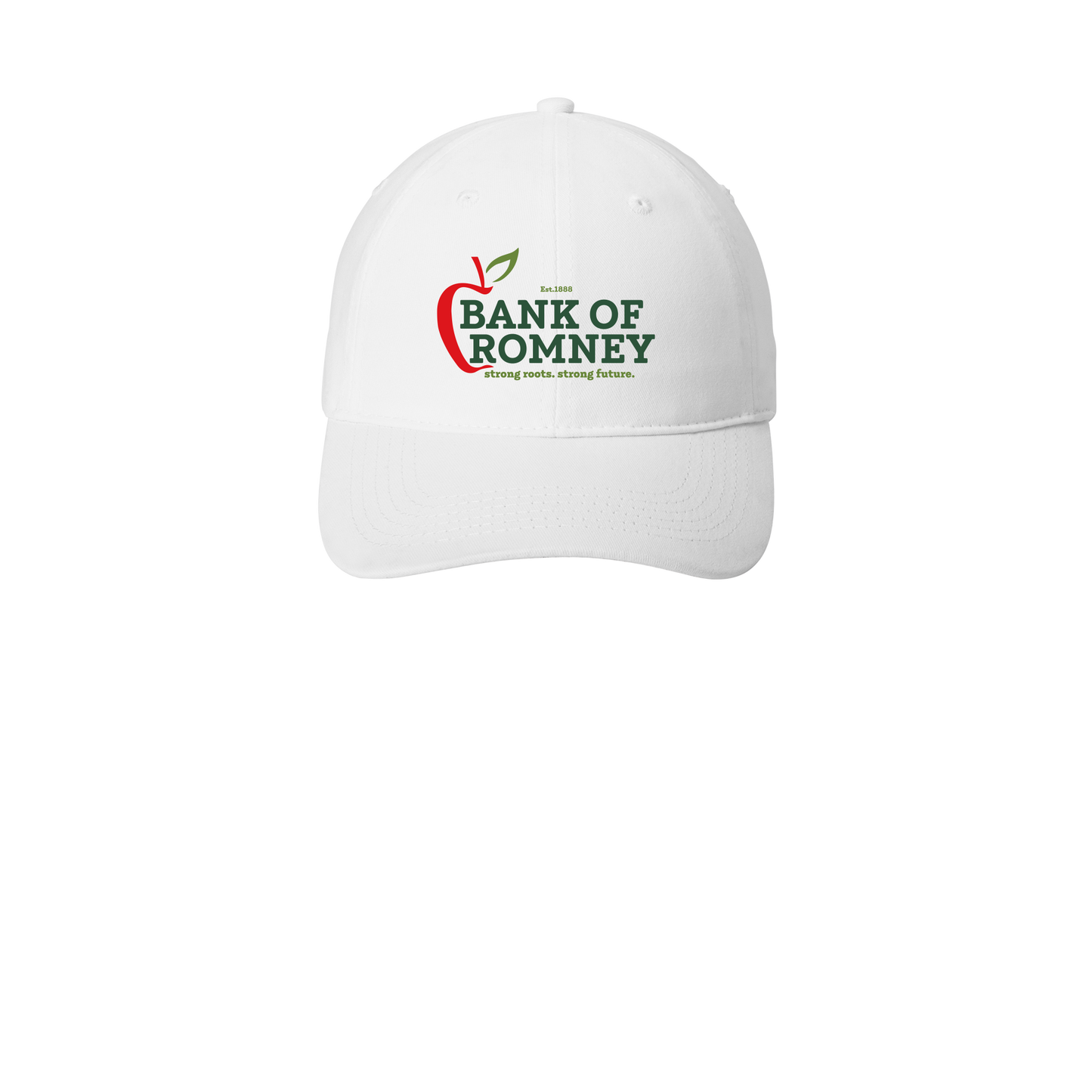 bankofromney-low-profile-dad-cap-embroidery-capfront-CP77-white-flat-front