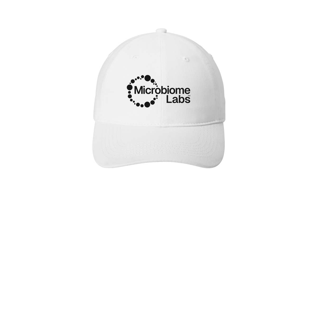 microbiomelabs-low-profile-dad-cap-embroidery-capfront-CP77-white-flat-front