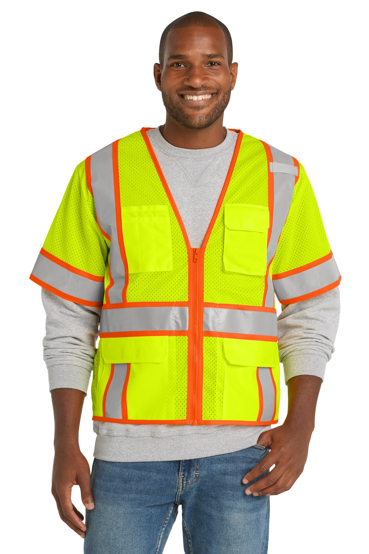 CornerStone ® ANSI 107 Class 3 Surveyor Mesh Zippered Two-Tone Short Sleeve Vest. CSV106