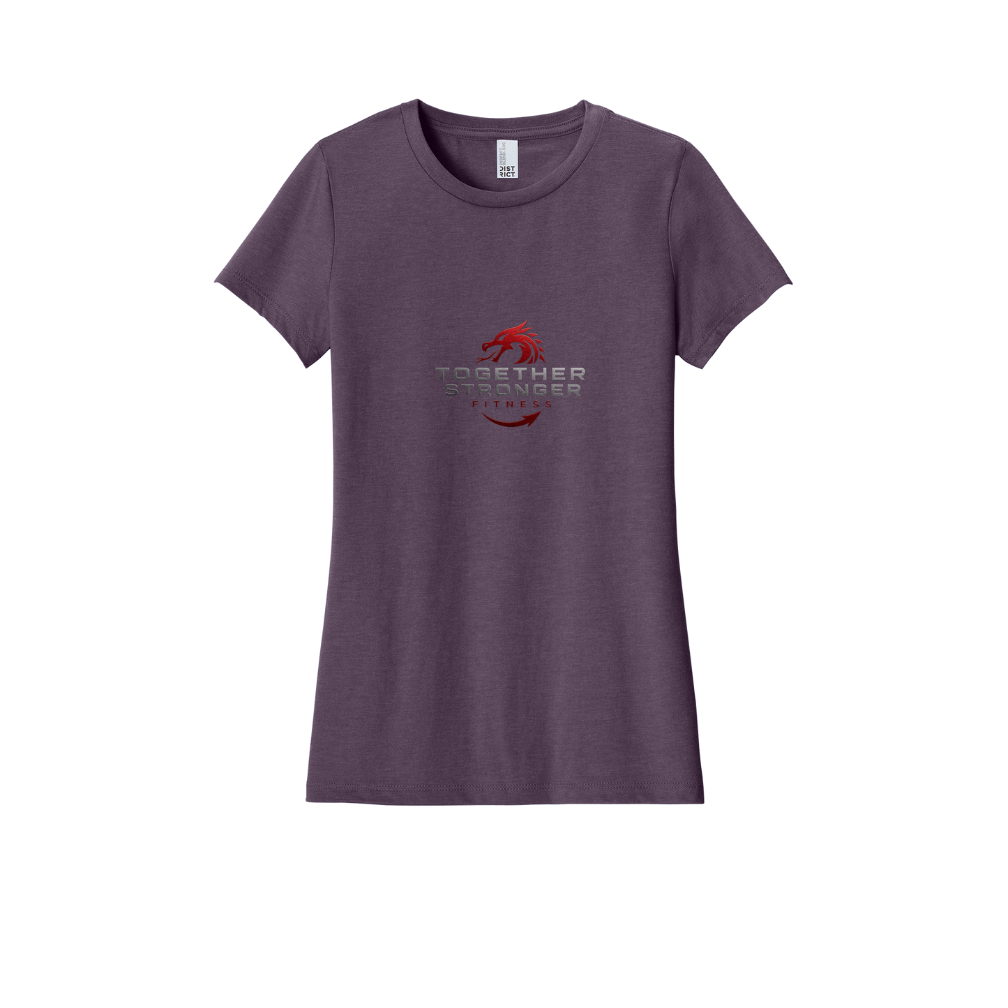 togetherstrongerfitness-district-womens-perfect-blend-tee-dtf-front-DM108L-heatheredeggplant-flat-front