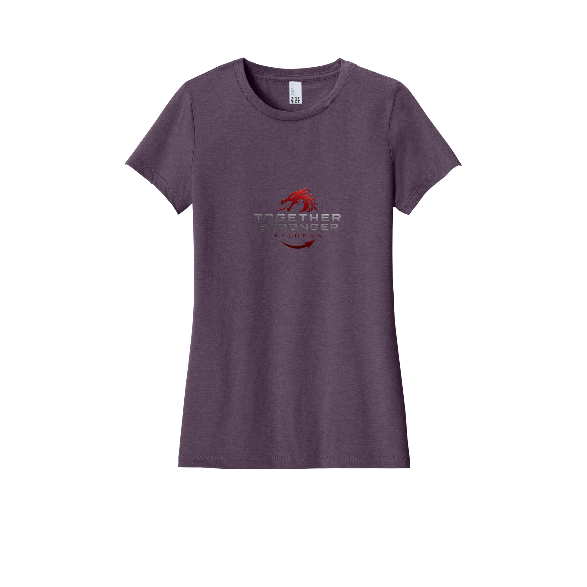 togetherstrongerfitness-district-womens-perfect-blend-tee-dtf-front-DM108L-heatheredeggplant-flat-front