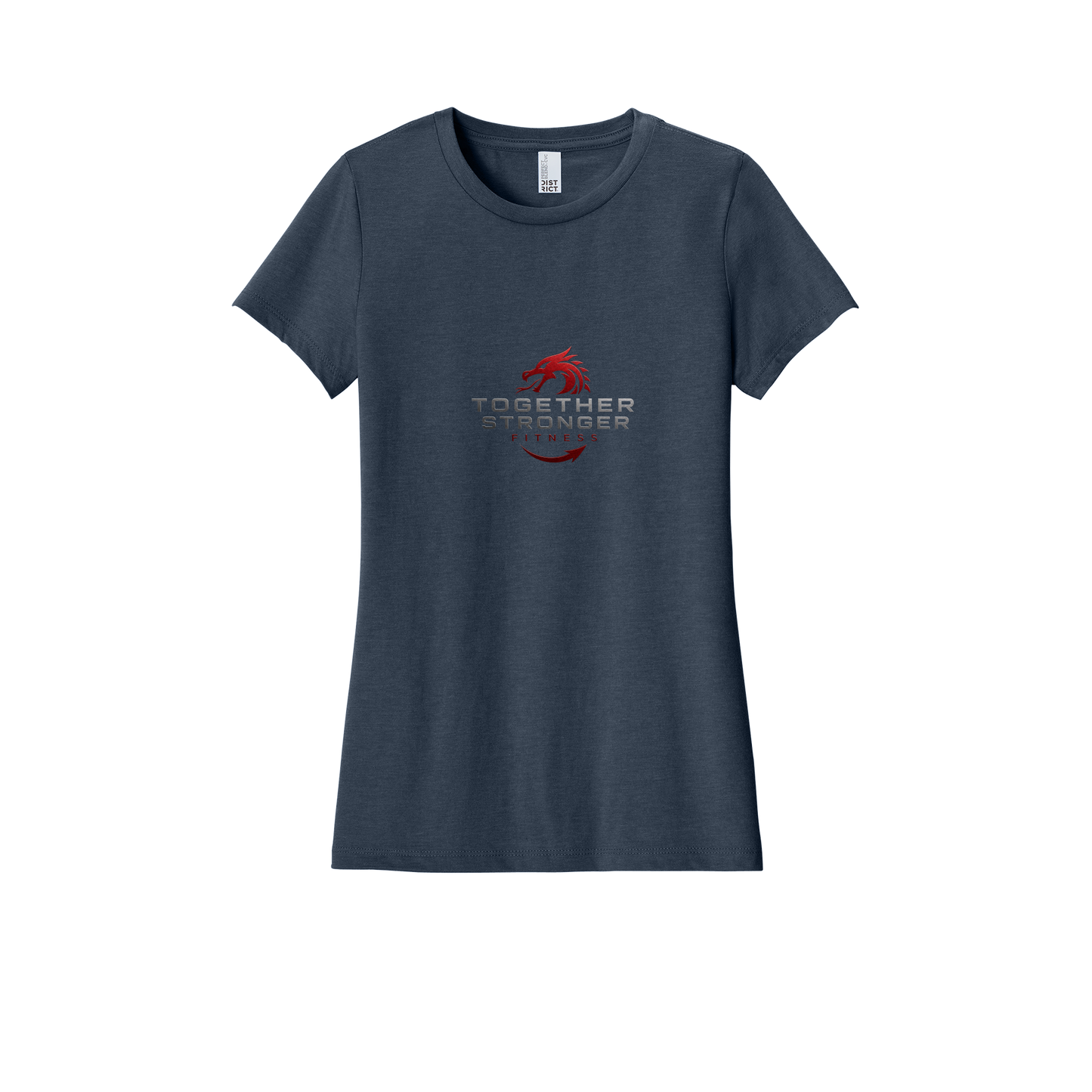togetherstrongerfitness-district-womens-perfect-blend-tee-dtf-front-DM108L-heatherednavy-flat-front