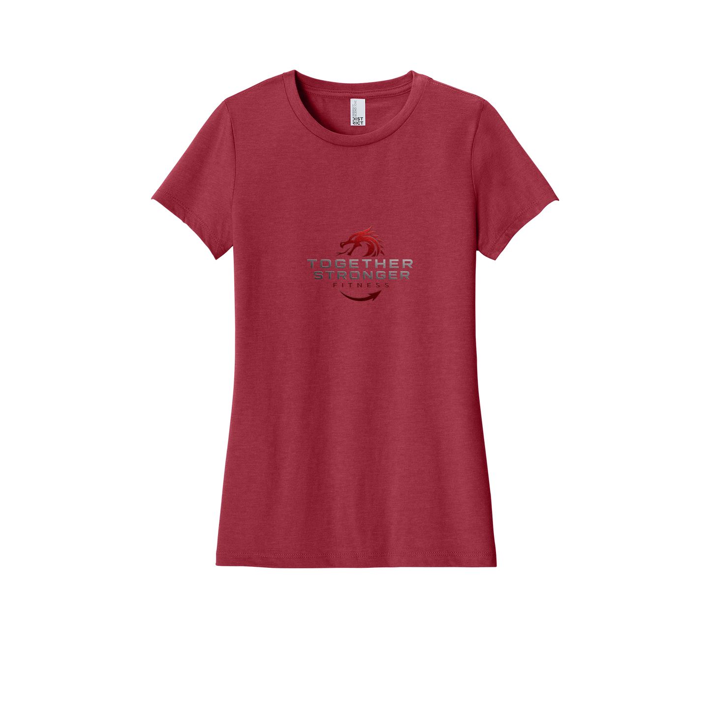 togetherstrongerfitness-district-womens-perfect-blend-tee-dtf-front-DM108L-heatheredred-flat-front