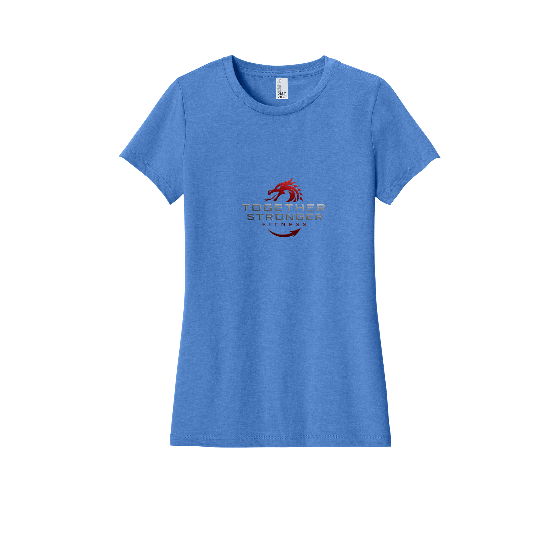 togetherstrongerfitness-district-womens-perfect-blend-tee-dtf-front-DM108L-heatheredroyal-flat-front