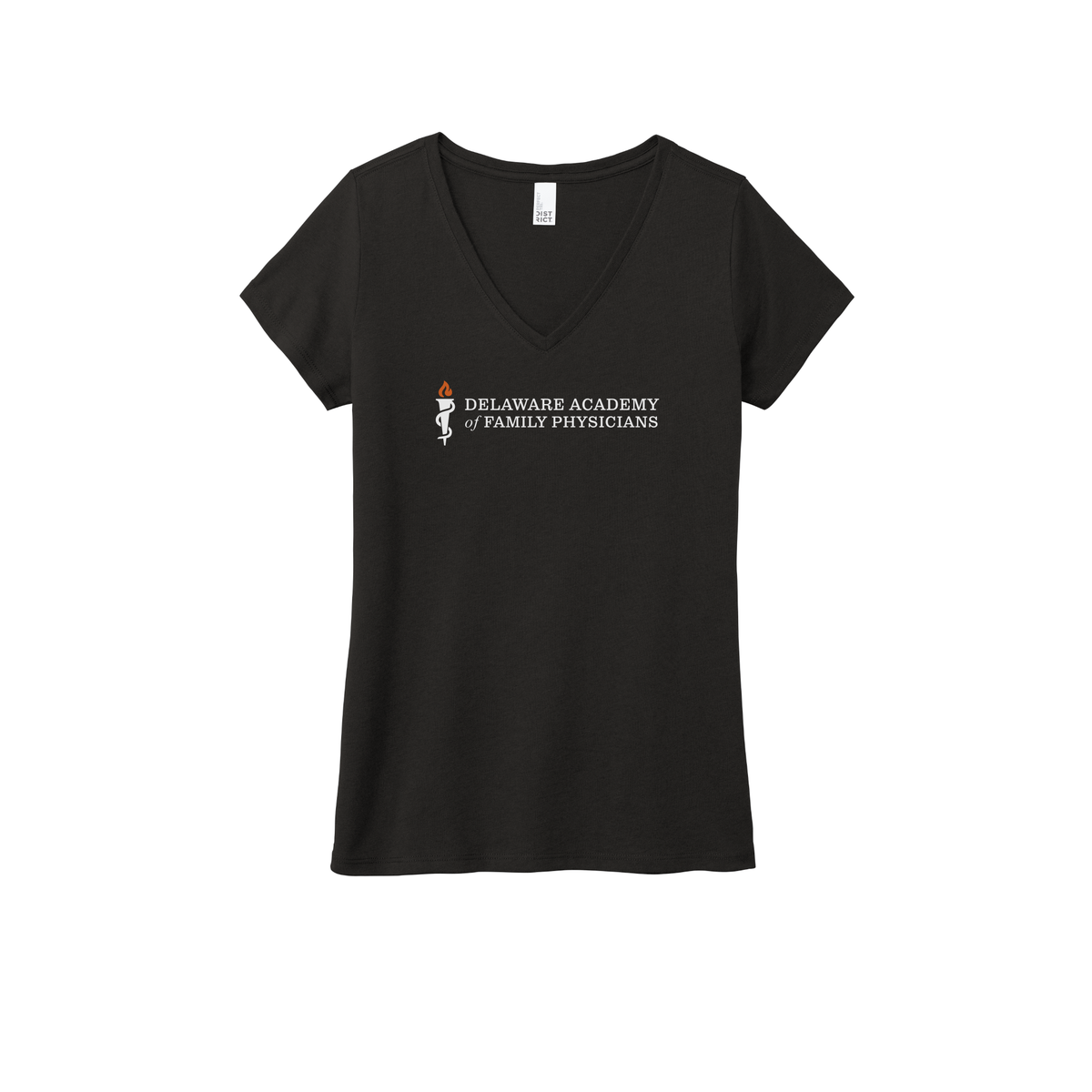 delfamdoc-district-womens-perfect-tri-v-neck-tee-dtf-front-DM1350L-black-flat-front