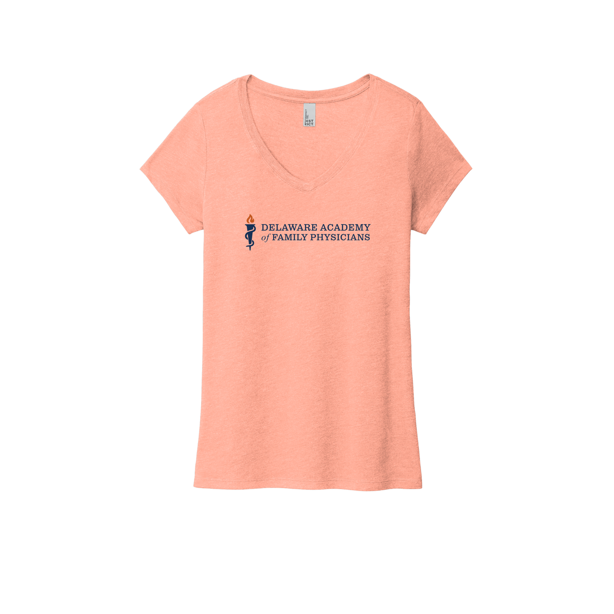 delfamdoc-district-womens-perfect-tri-v-neck-tee-dtf-front-DM1350L-heathereddustypeach-flat-front