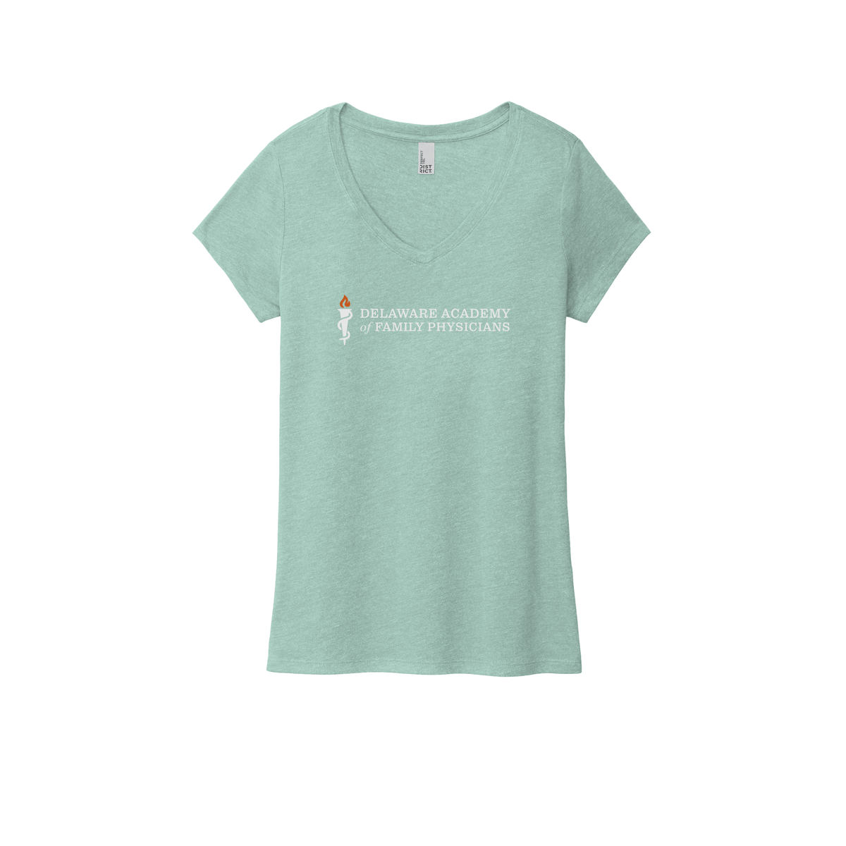 delfamdoc-district-womens-perfect-tri-v-neck-tee-dtf-front-DM1350L-heathereddustysage-flat-front