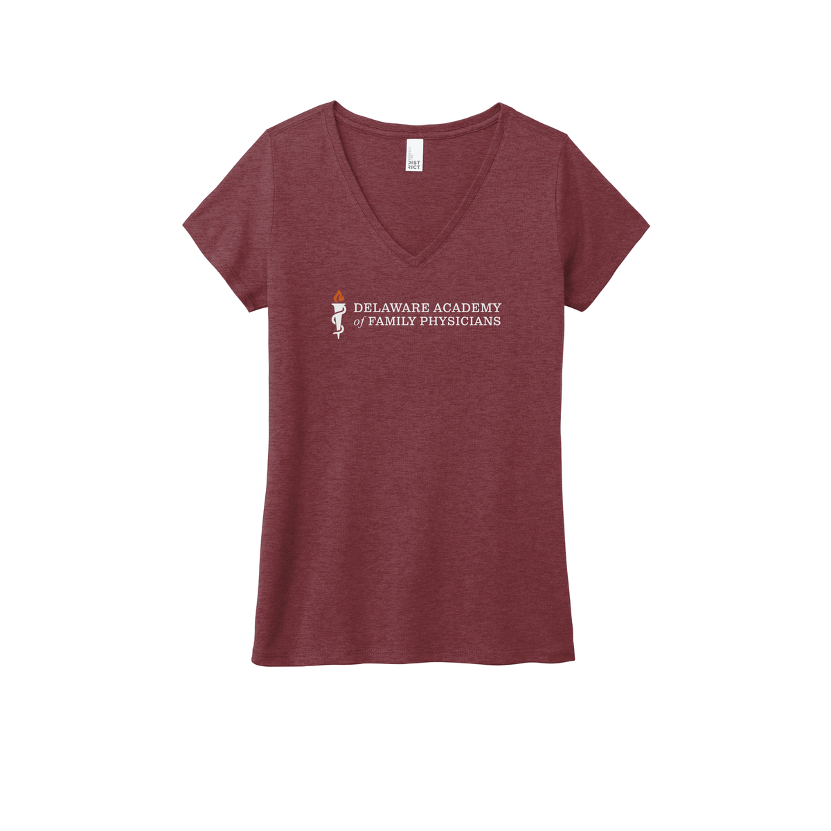 delfamdoc-district-womens-perfect-tri-v-neck-tee-dtf-front-DM1350L-maroonfrost-flat-front