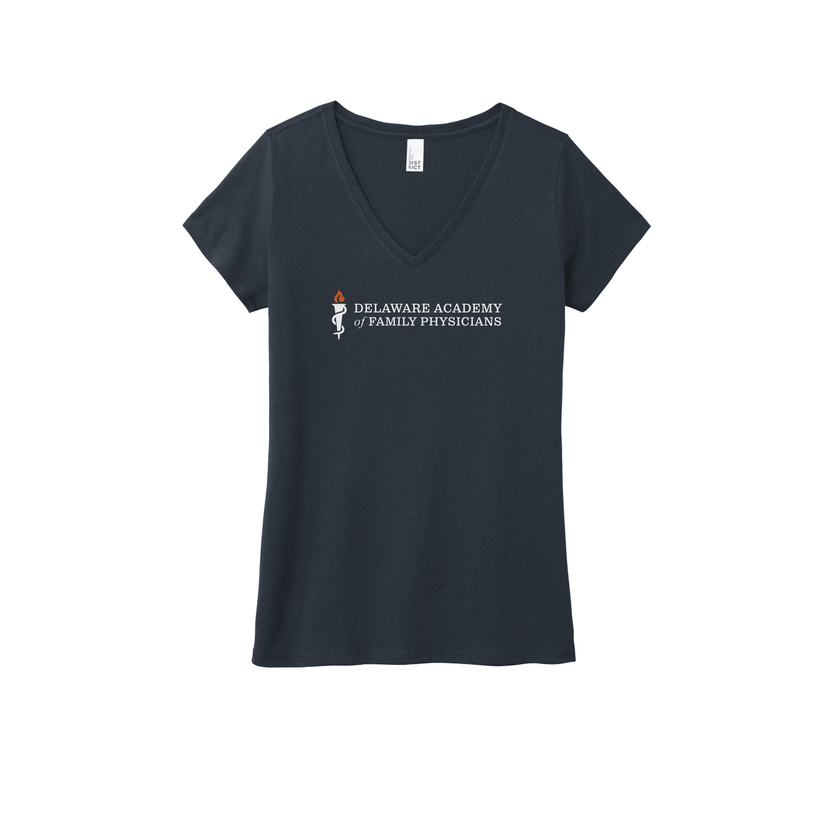 delfamdoc-district-womens-perfect-tri-v-neck-tee-dtf-front-DM1350L-newnavy-flat-front