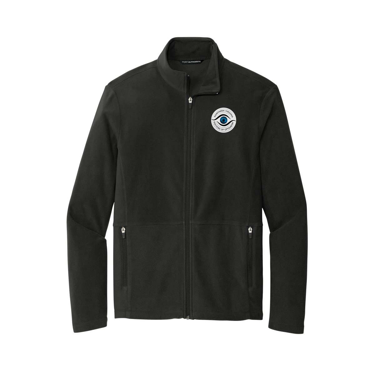 novaeyedocs-mens-pro-microfleece-jacket-embroidery-leftchest-F151-black-flat-front