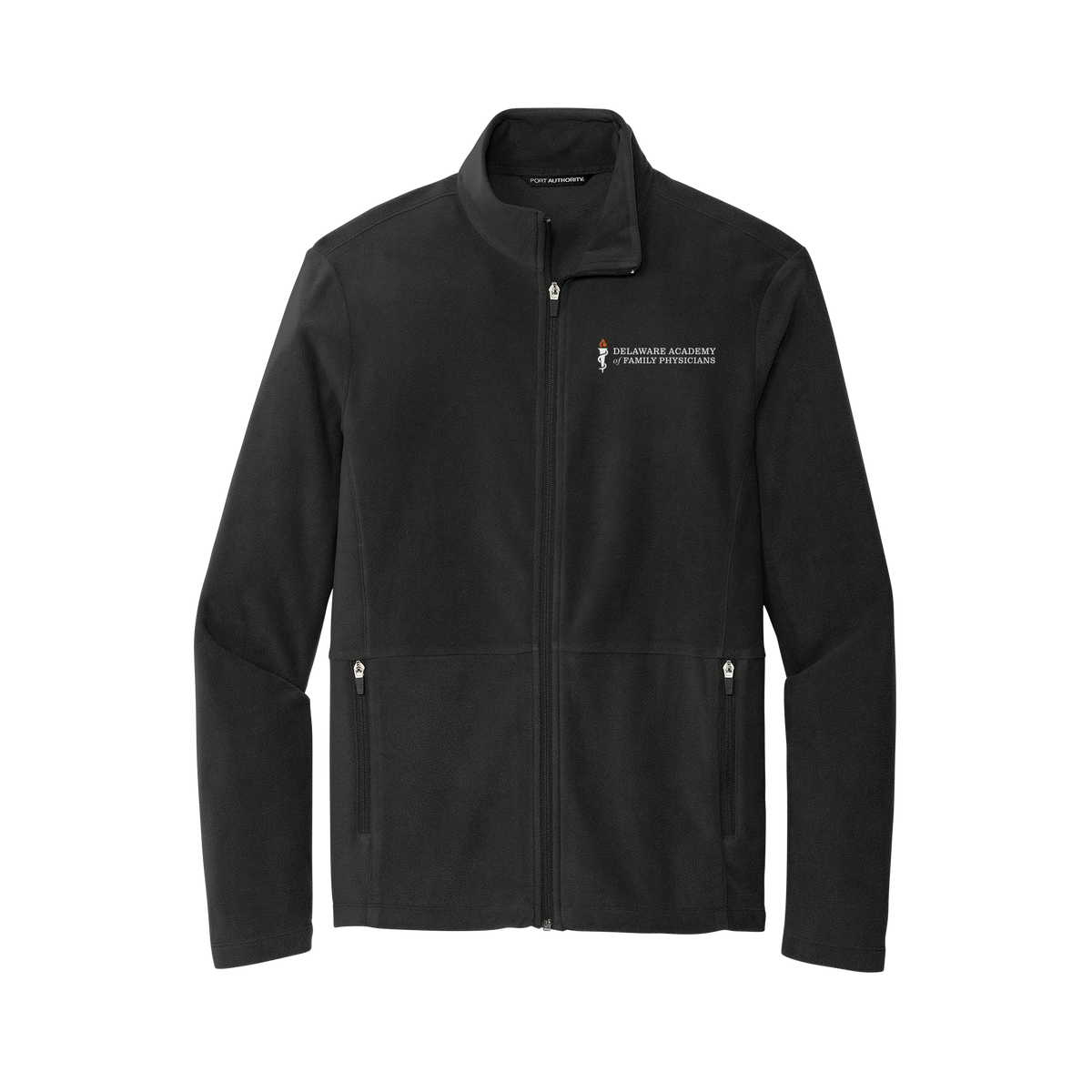delfamdoc-mens-pro-microfleece-jacket-embroidery-leftchest-F151-black-flat-front