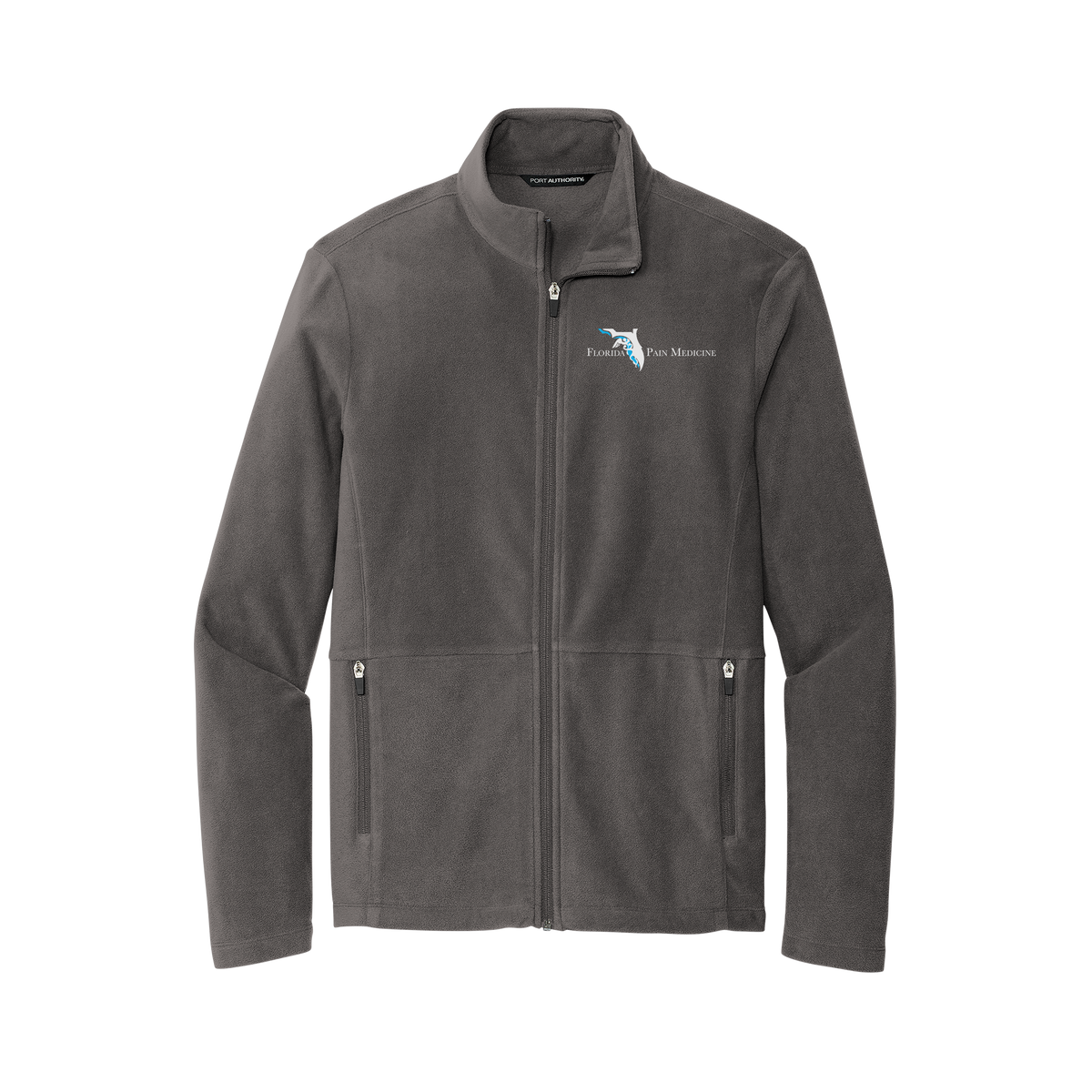 floridapainmedicine-mens-pro-microfleece-jacket-embroidery-leftchest-F151-pewter-flat-front