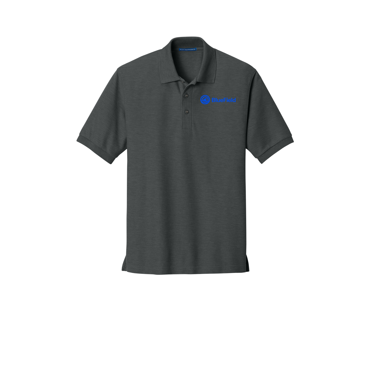 bluefieldnetwork-port-authority-silk-touch-polo-embroidery-leftchest-K500-charcoalheathergrey-flat-front