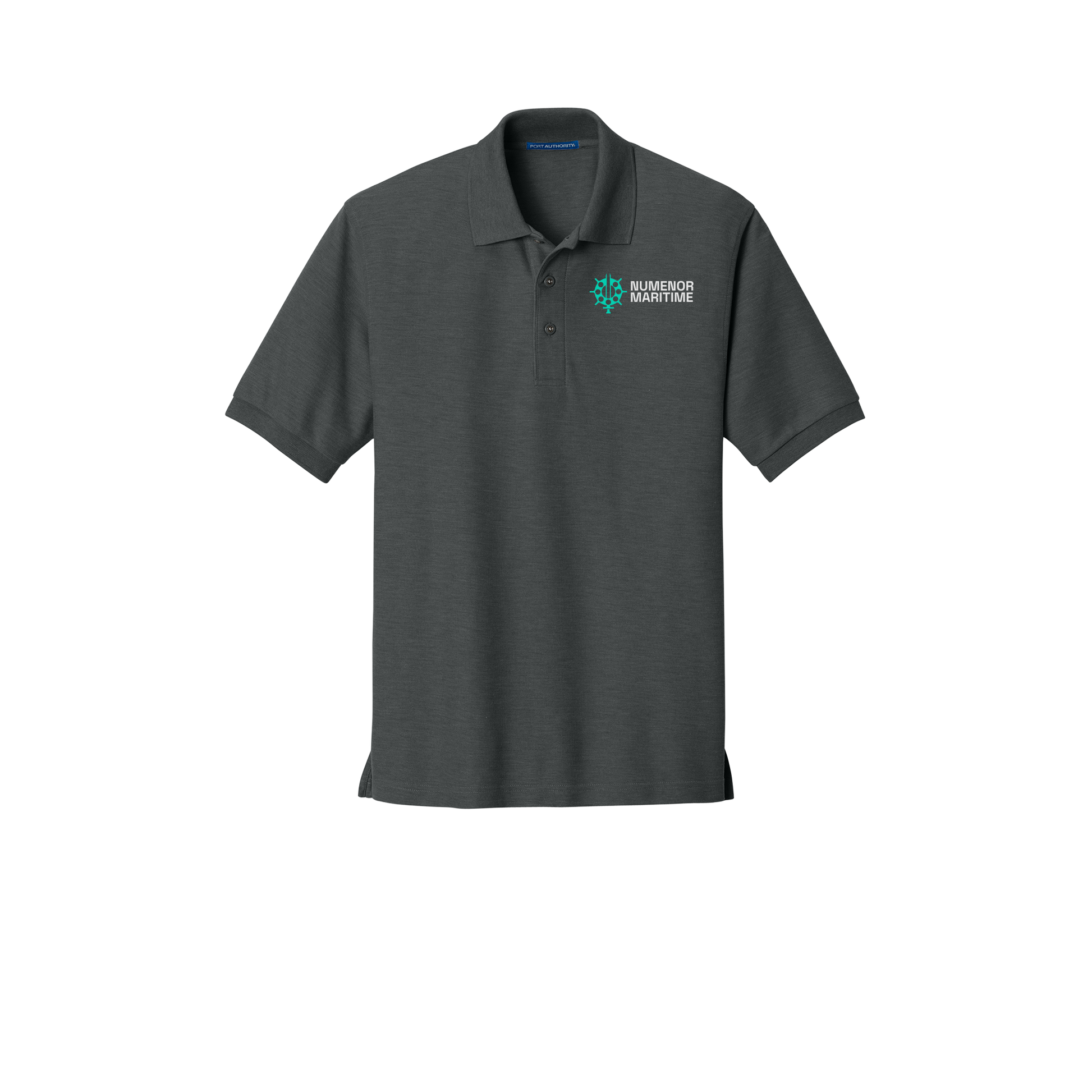 numenormaritime-port-authority-silk-touch-polo-embroidery-leftchest-K500-charcoalheathergrey-flat-front