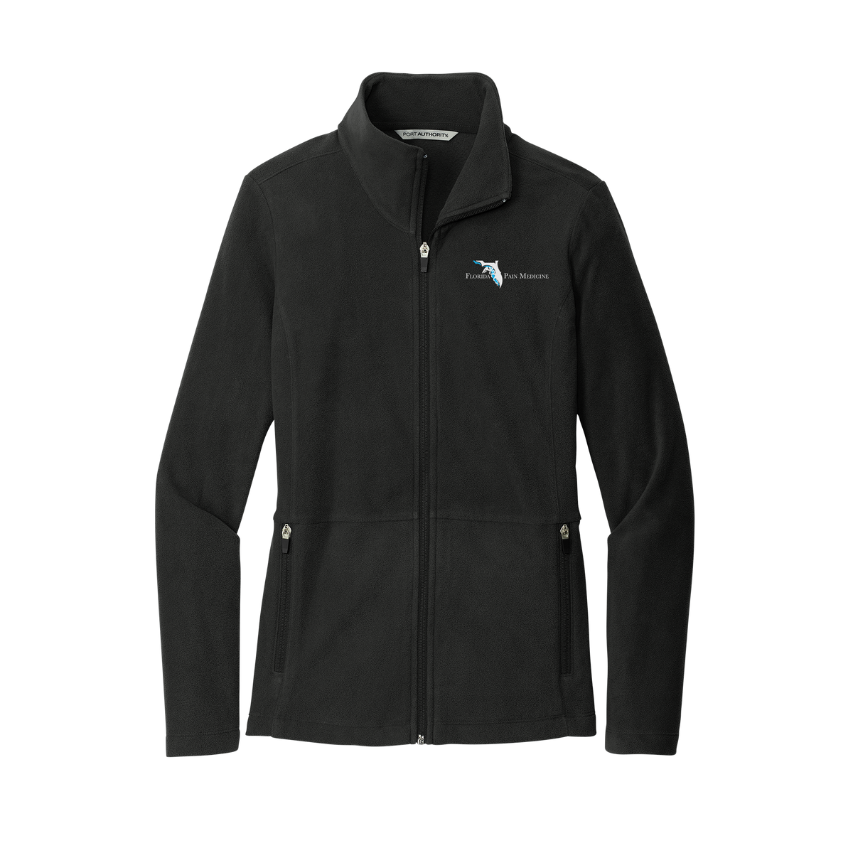 floridapainmedicine-womens-pro-microfleece-jacket-embroidery-leftchest-L151-black-flat-front