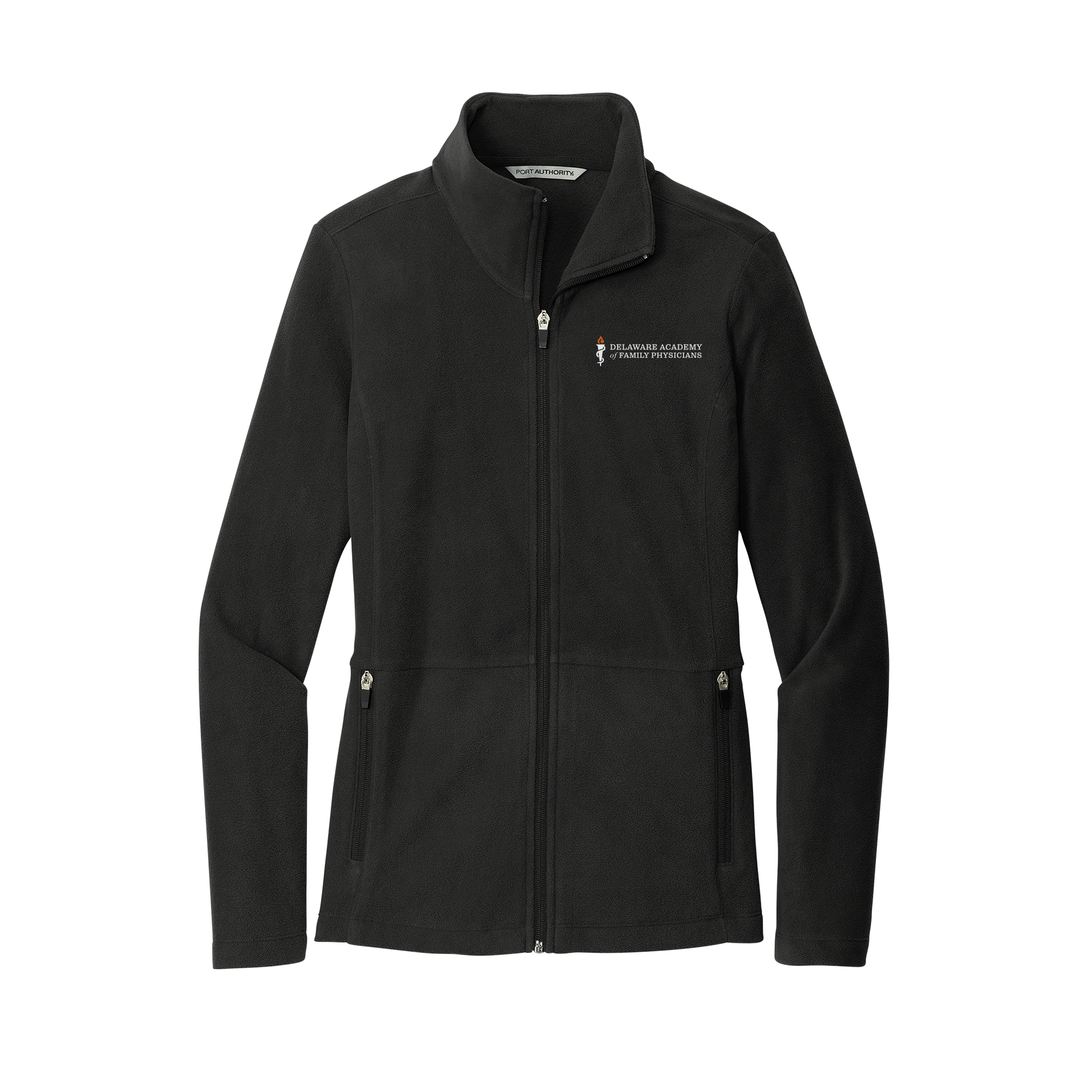 delfamdoc-womens-pro-microfleece-jacket-embroidery-leftchest-L151-black-flat-front