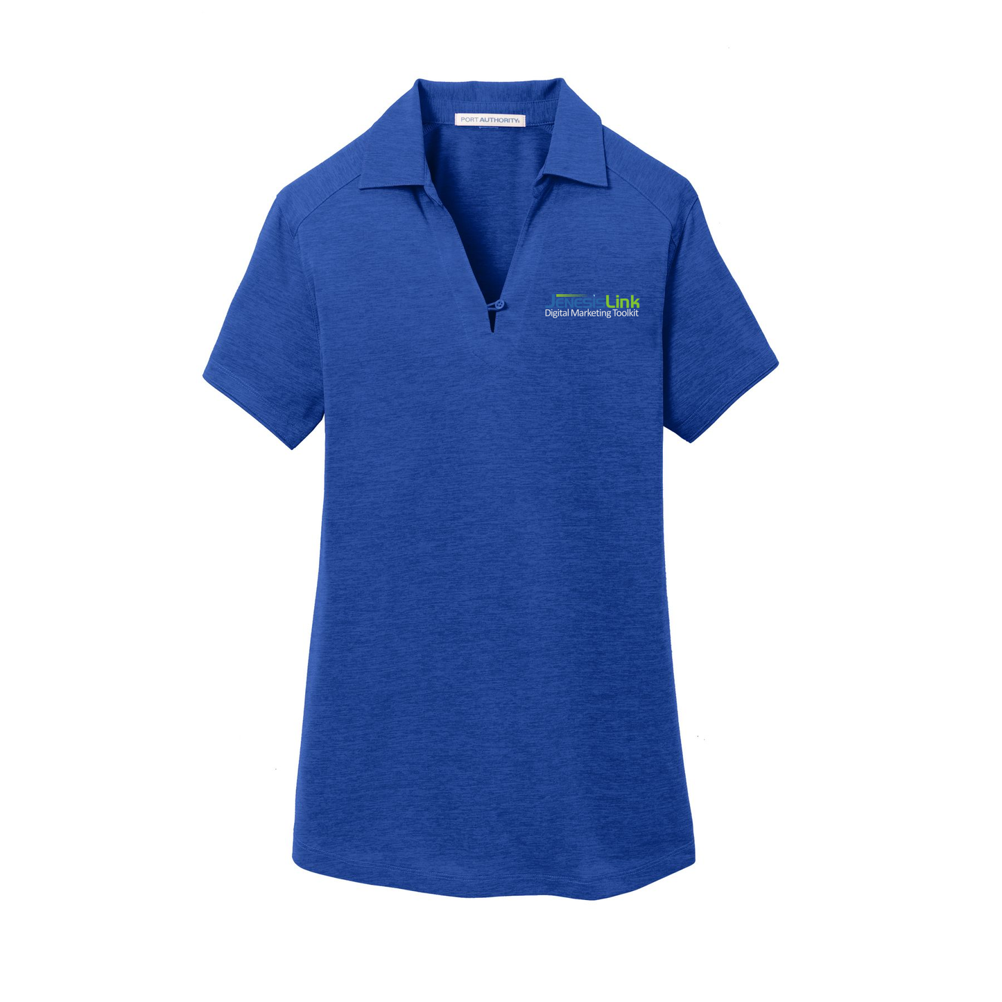jenesislink-womens-digi-heather-performance-polo-embroidery-leftchest-L574-trueroyal-flat-front