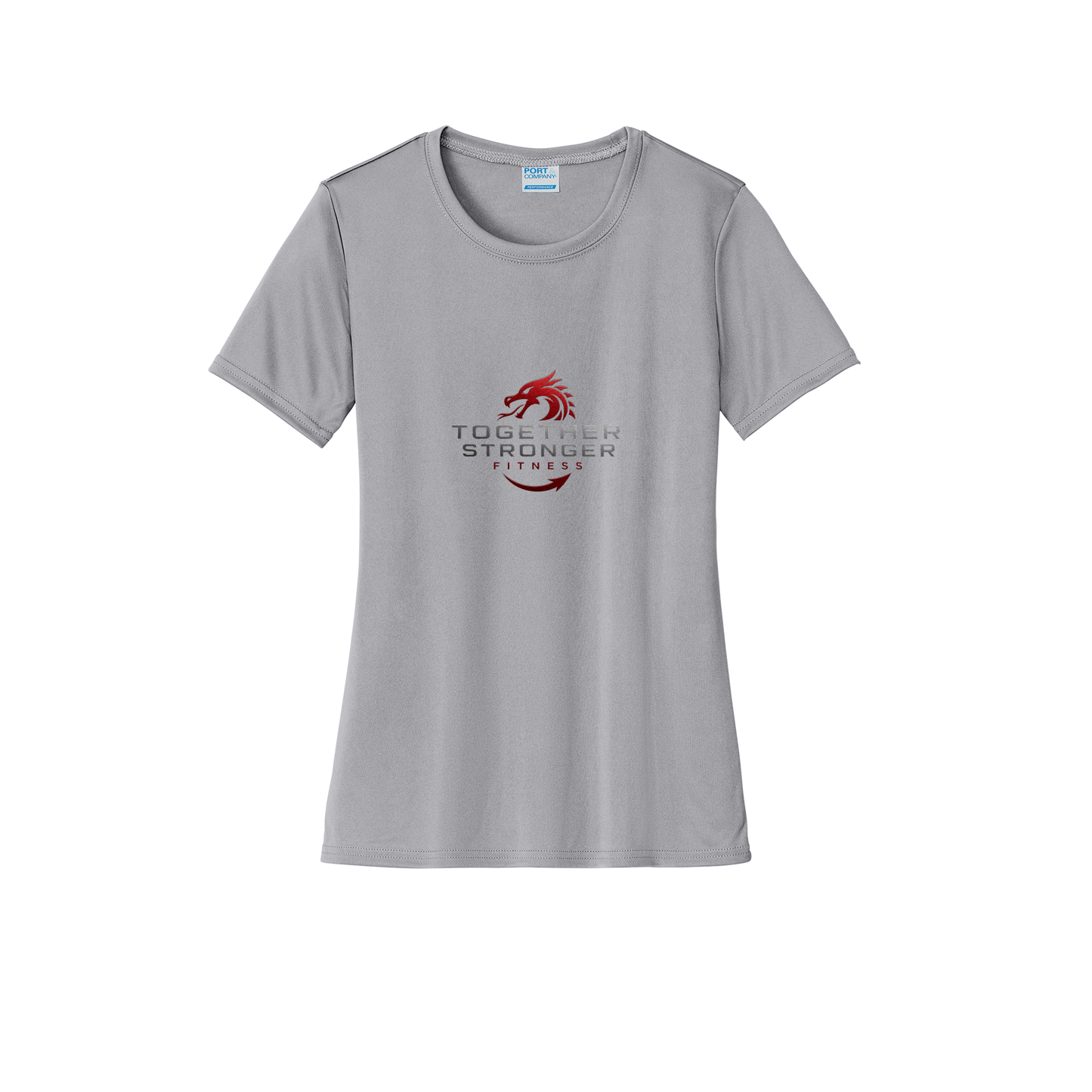 togetherstrongerfitness-port-and-co-womens-performance-tee-dtf-front-LPC380-silver-flat-front