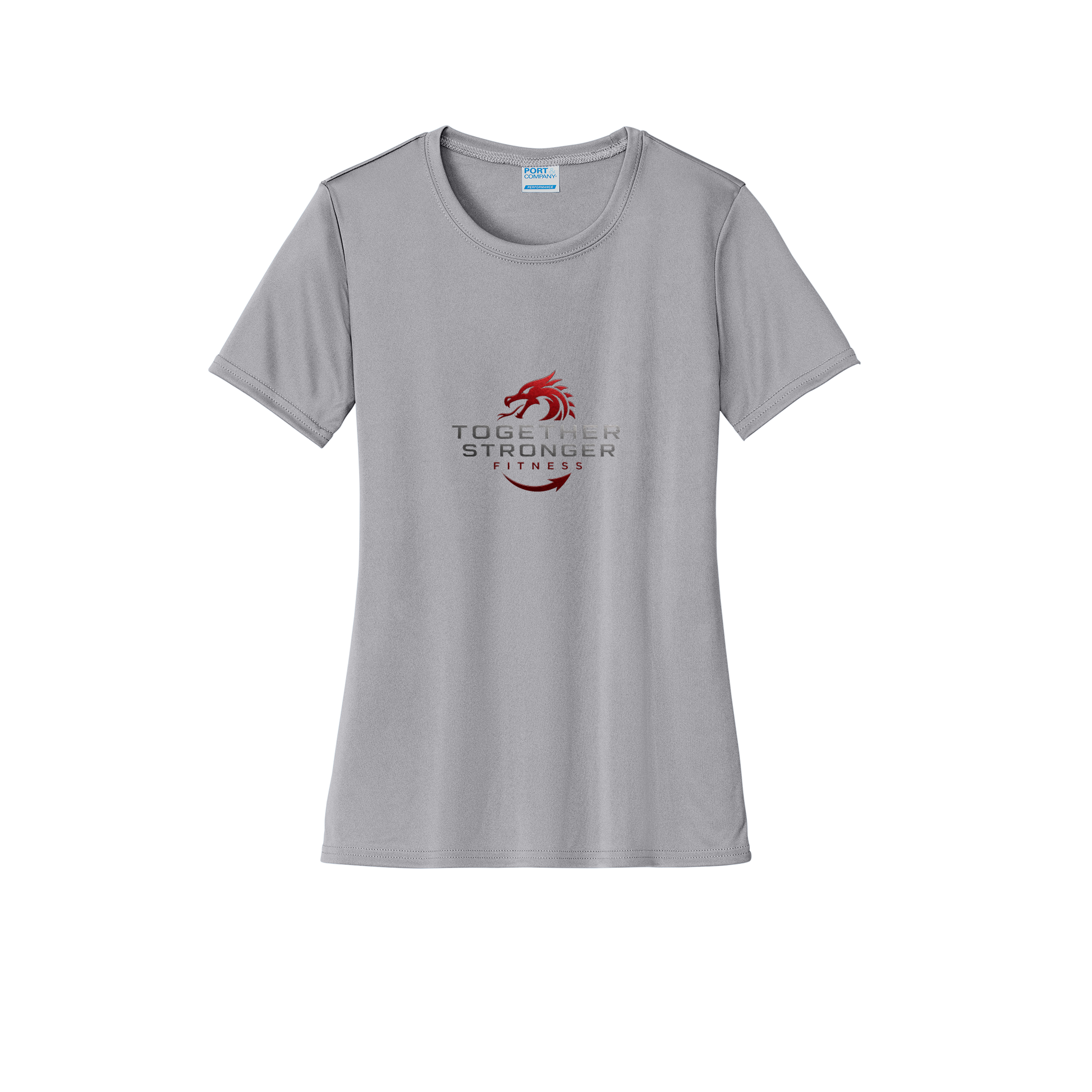 togetherstrongerfitness-port-and-co-womens-performance-tee-dtf-front-LPC380-silver-flat-front