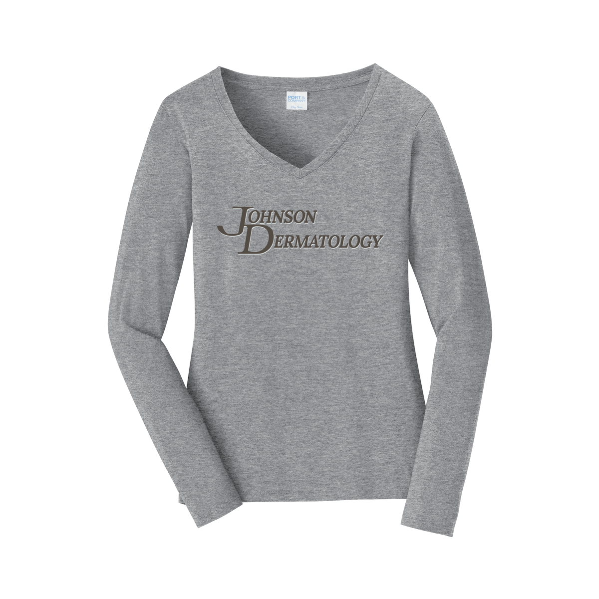 johnsondermatology-womens-long-sleeve-v-neck-dtf-front-LPC450VLS-athleticheather-flat-front
