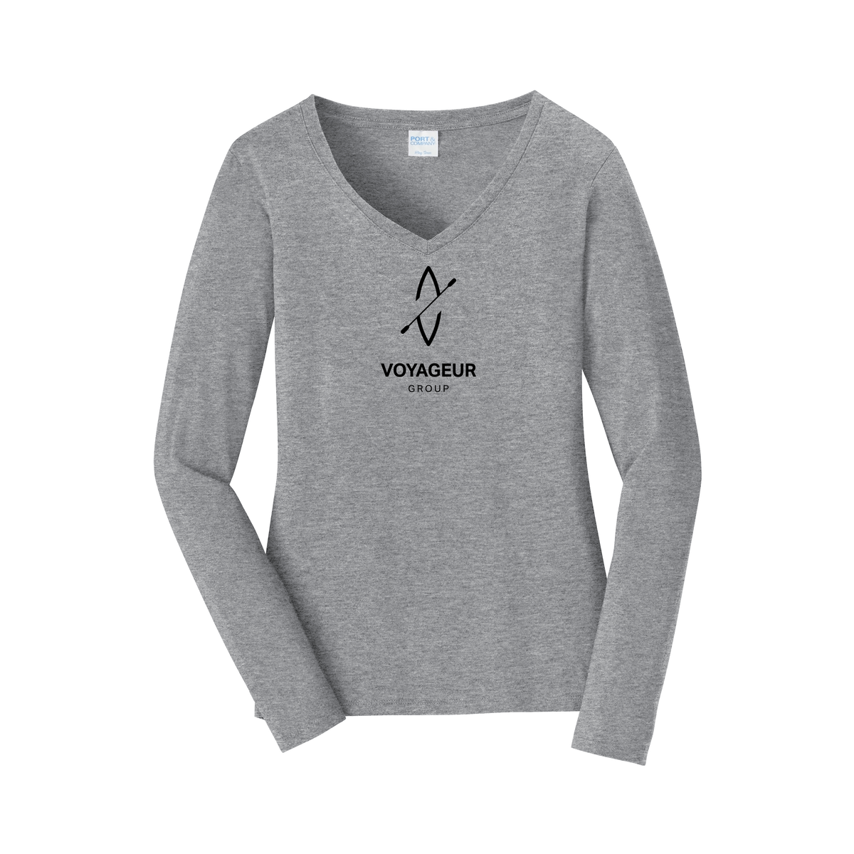 voyageurgroup-womens-long-sleeve-v-neck-dtf-front-LPC450VLS-athleticheather-flat-front