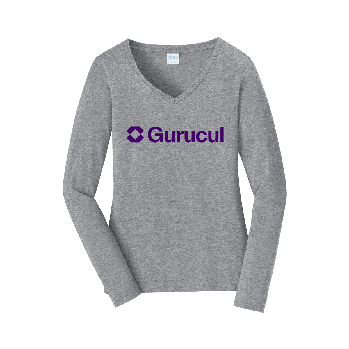 gurucul-womens-long-sleeve-v-neck-dtf-front-LPC450VLS-athleticheather-flat-front