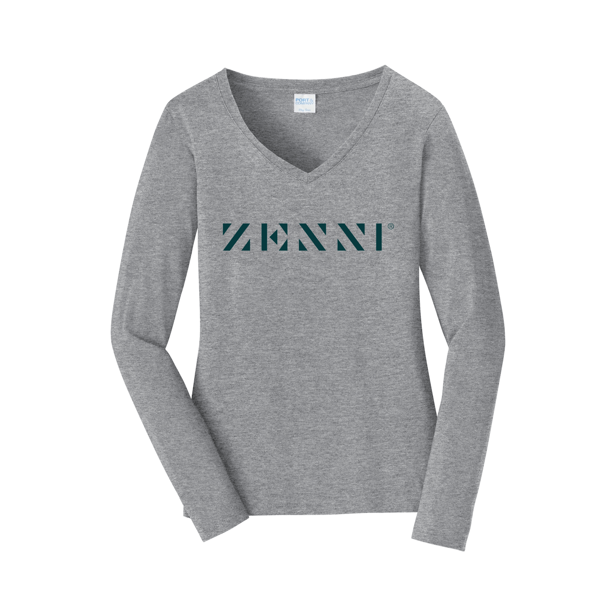 zennioptical-womens-long-sleeve-v-neck-dtf-front-LPC450VLS-athleticheather-flat-front
