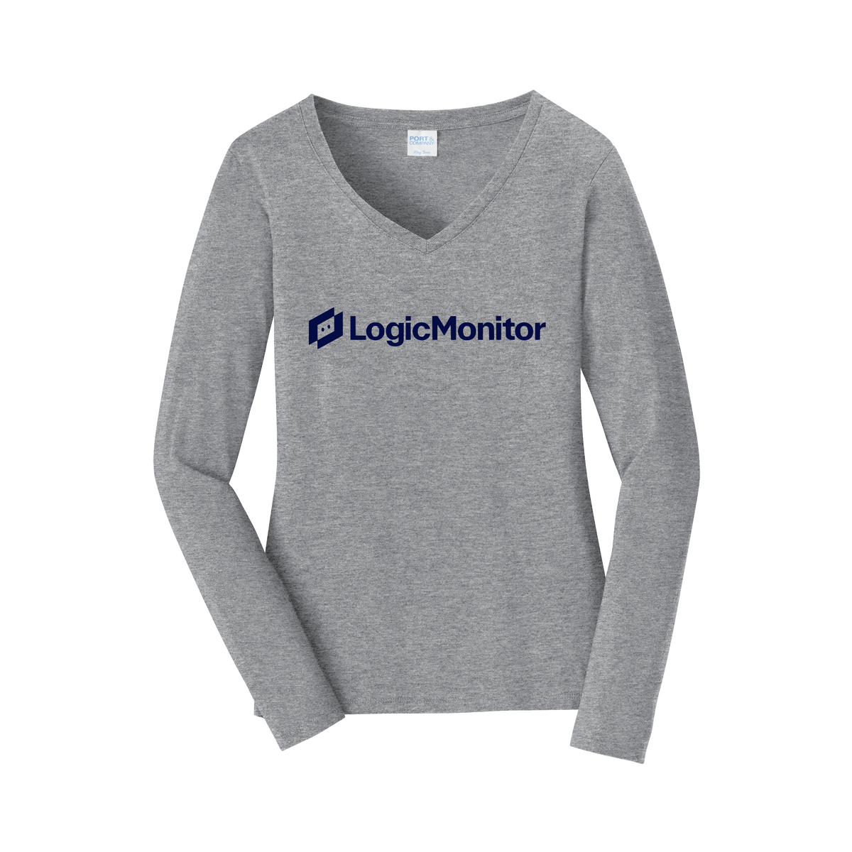 logicmonitor-womens-long-sleeve-v-neck-dtf-front-LPC450VLS-athleticheather-flat-front